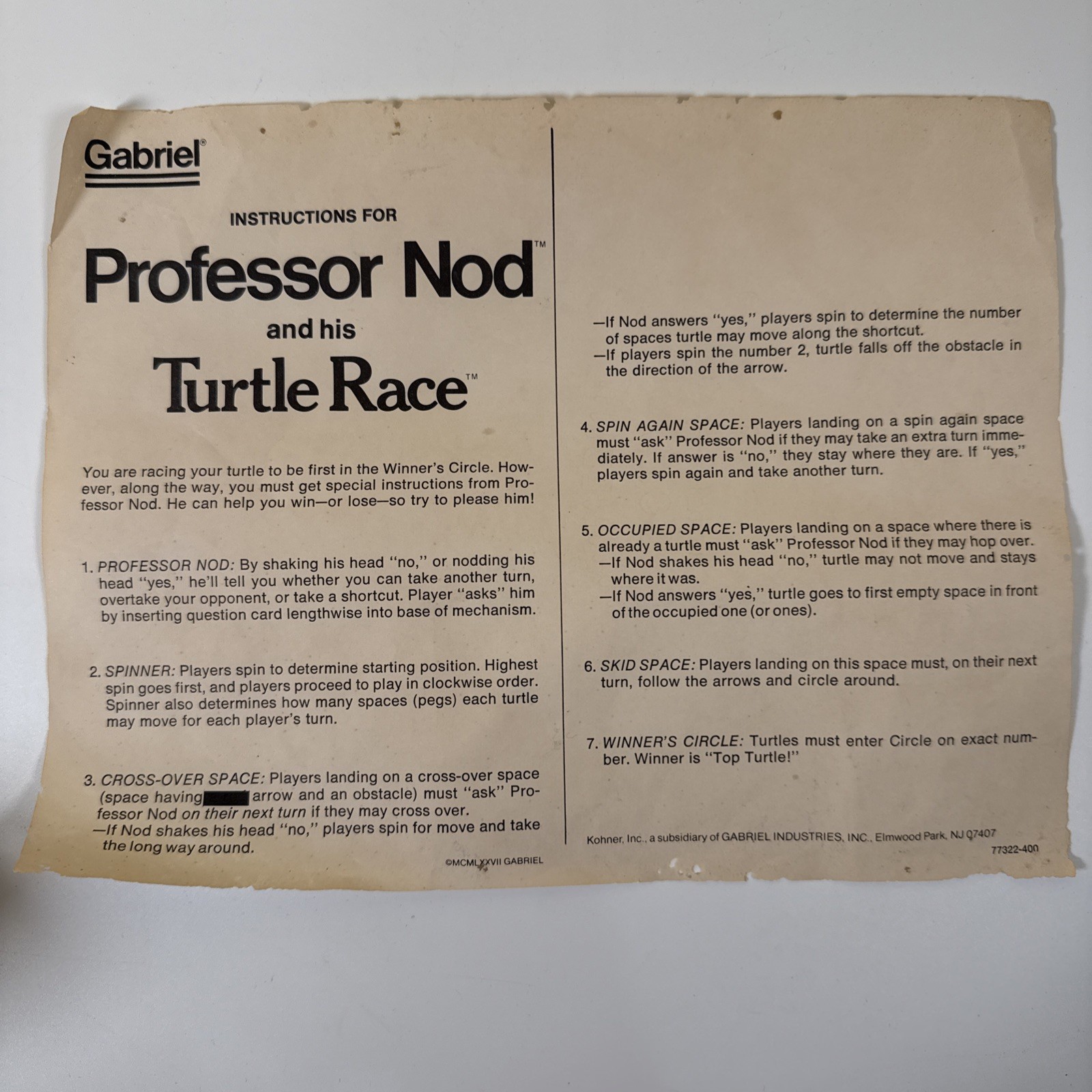 Vtg 1977 Gabriel Professor Nod & His Turtle Race Board Game Complete