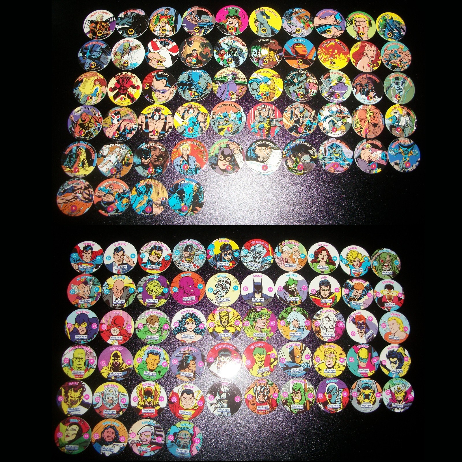1993 Skybox SkyCaps DC Comics + Batman Complete Set 54 Pogs = 108 Milkcaps Lot