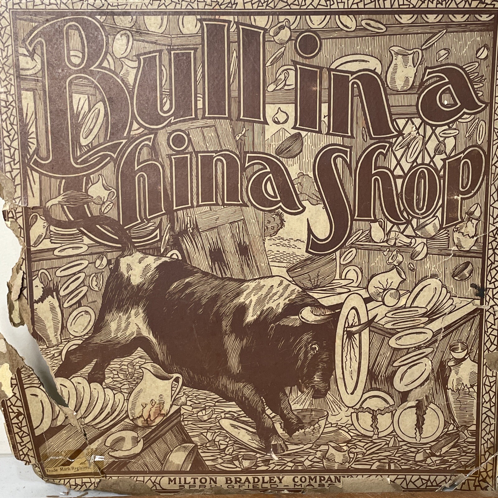 Rare 1906 Bull in a China Shop Board Game As-Is Wooden Base accessories READ