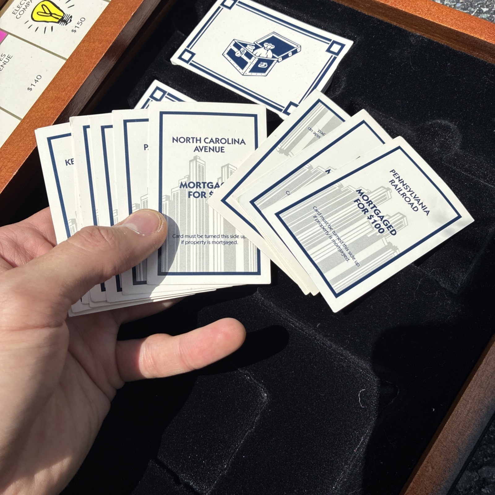 HUGE Monopoly Luxury Edition Blue Board Game Collectible Wood – PARTS MISSING !