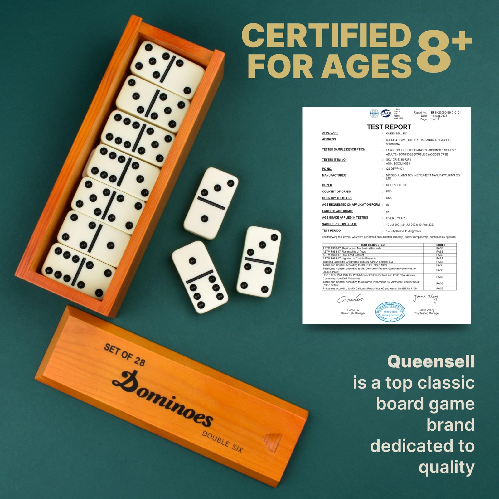 Jumbo Dominoes Set Double 6 28 Tiles Large Ivory Wood Case Family Game