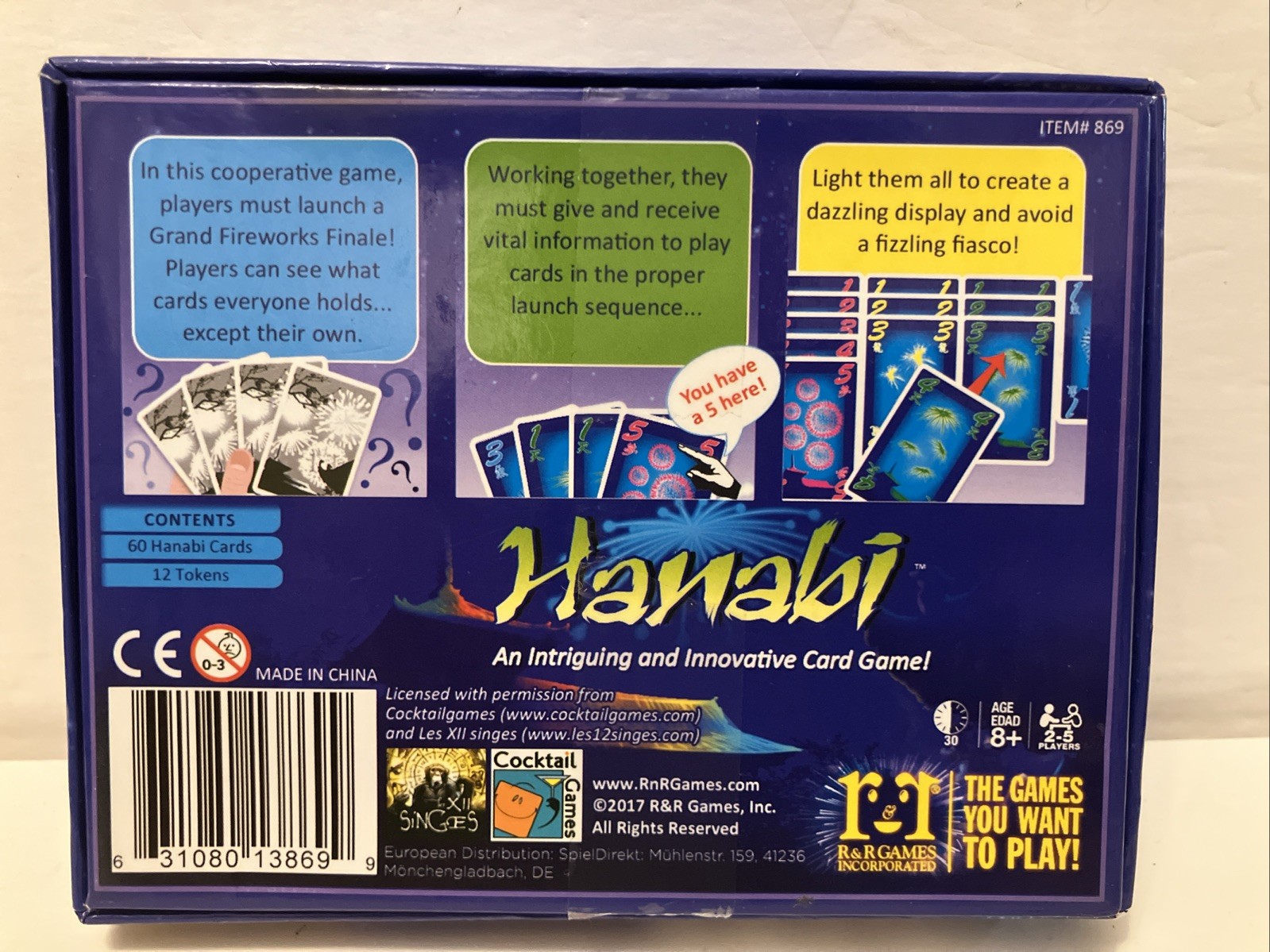 Hanabi Card Game R&R Games Cooperative Fireworks 2017 Antoine Bauza