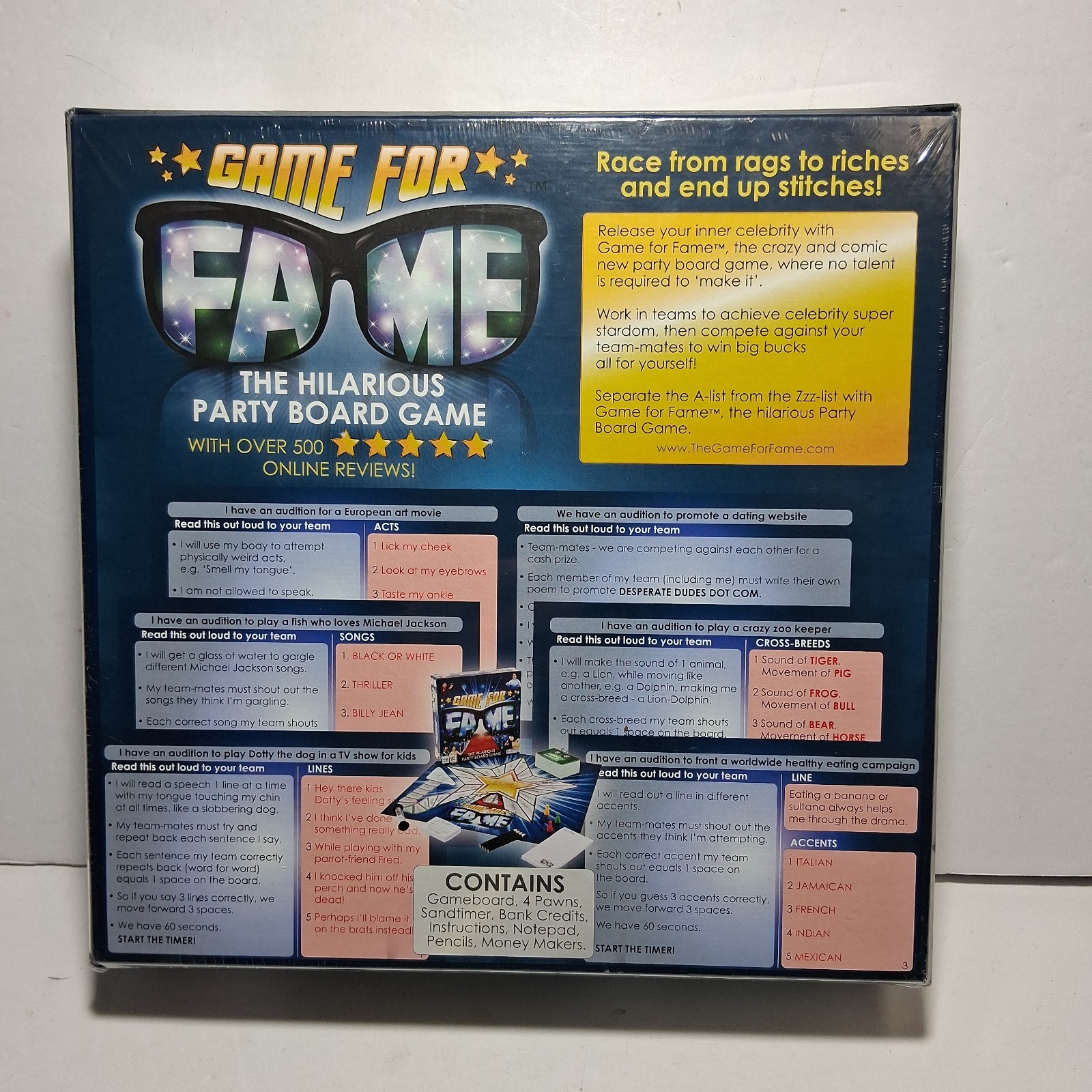 New Game For Fame The Hilarious Party Board Game 4-16 Players Ages 13+ Sealed