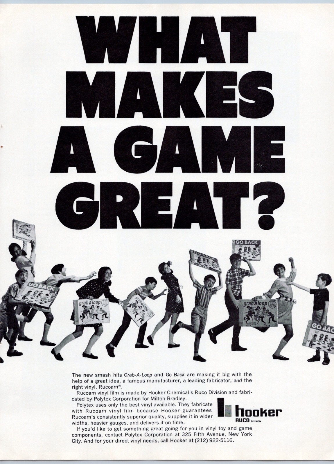 1968 Hooker Ruco Games Vintage Toy Ad Grab a Loop & Go Back