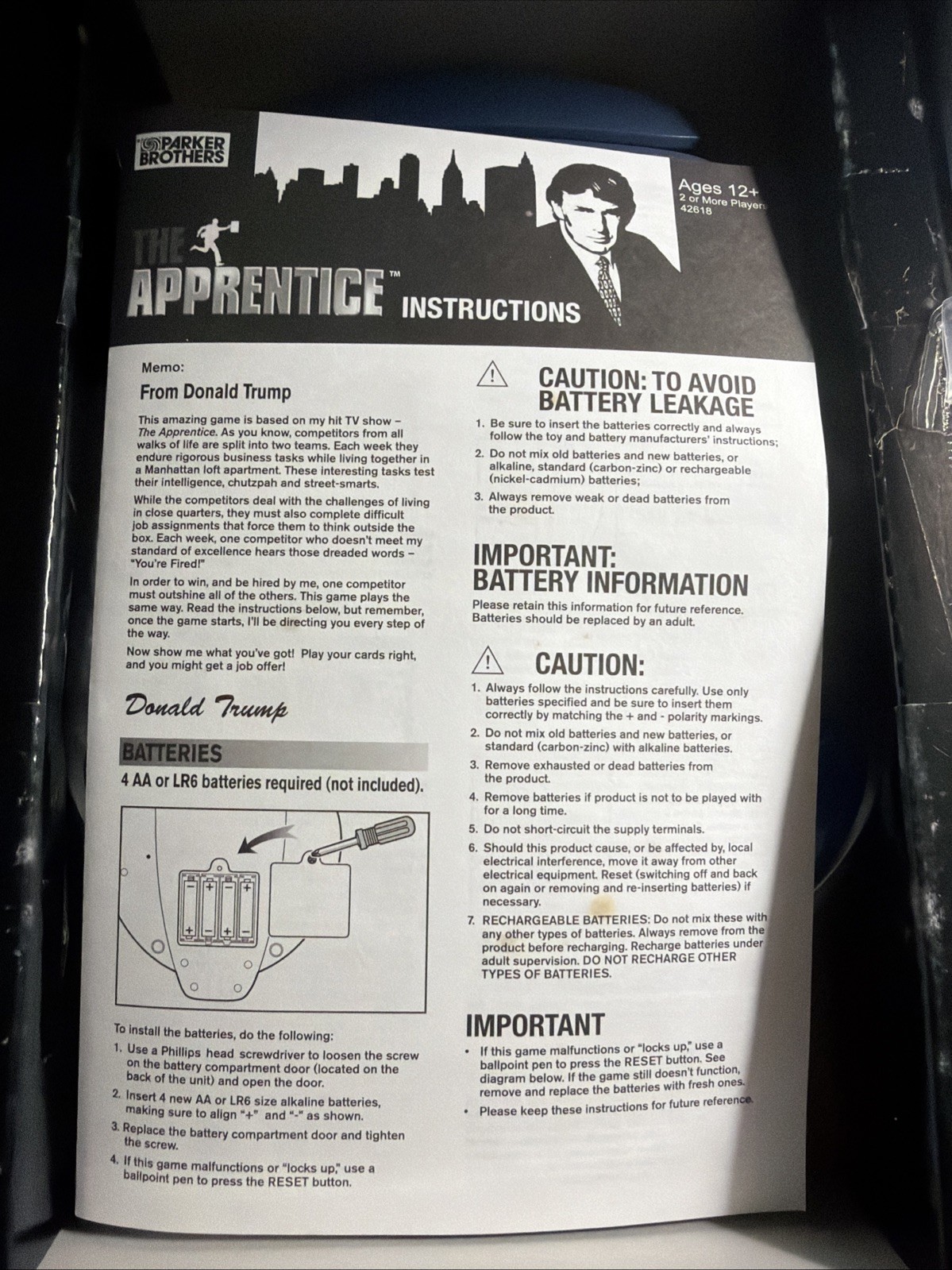 The Apprentice Trump Electronic Board Game Hasbro Parker Brothers