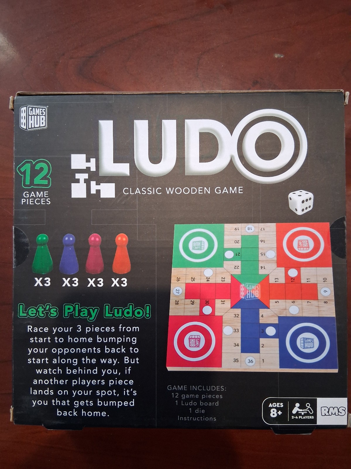 ludo classic wooden board game 12 pieces ages 8 and older by RMS International