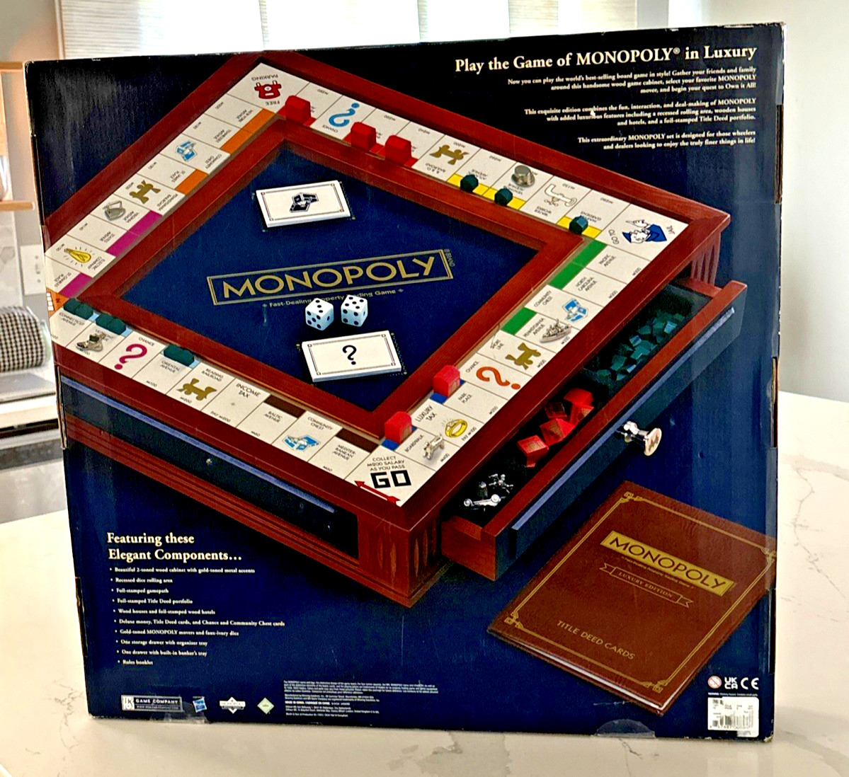 Monopoly Luxury Edition Wooden Board Game Navy Blue Gold Foil WS Game Company