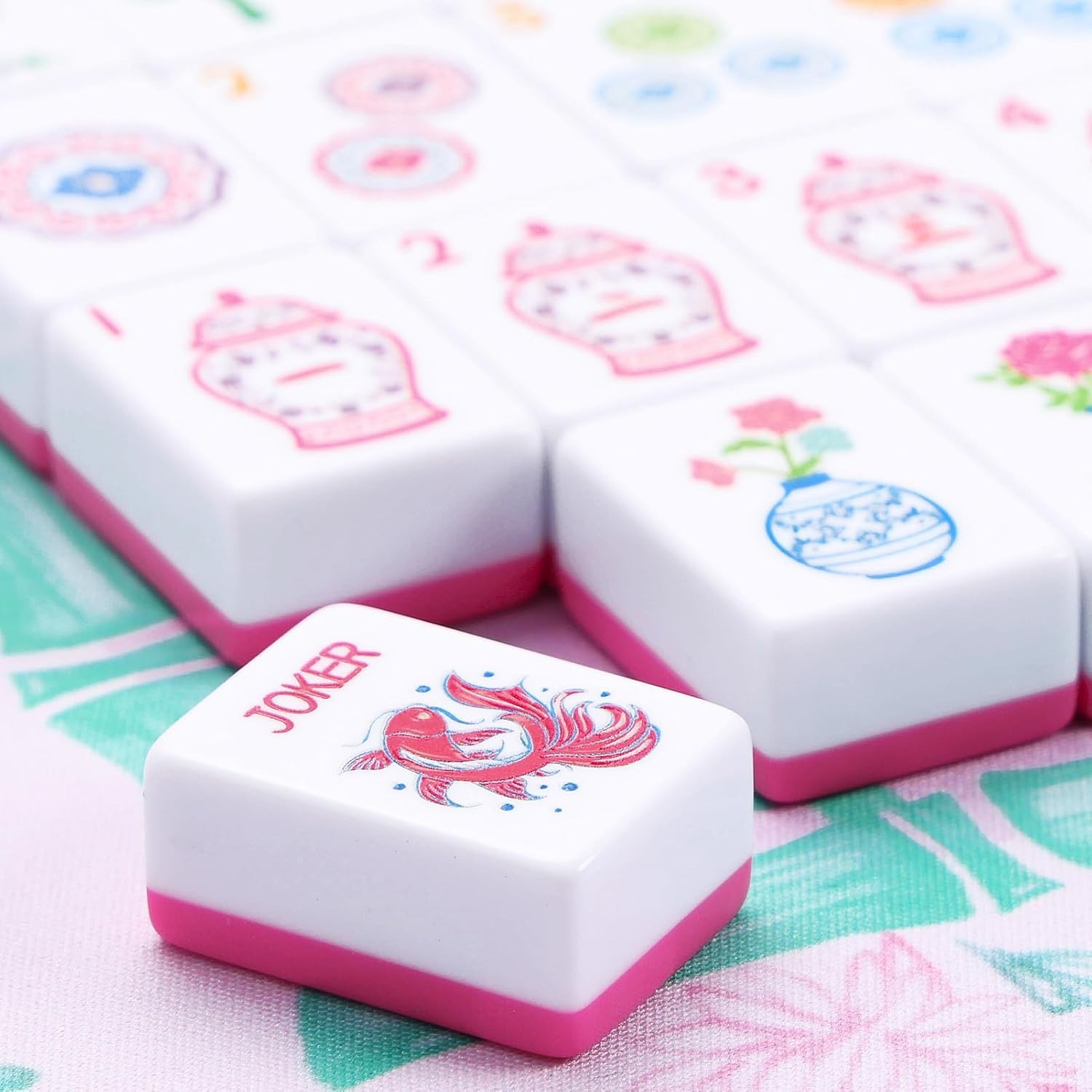 American Mahjong Carved/Engraved MAGENTA tiles Pink Bag COMPLETE & BRAND NEW