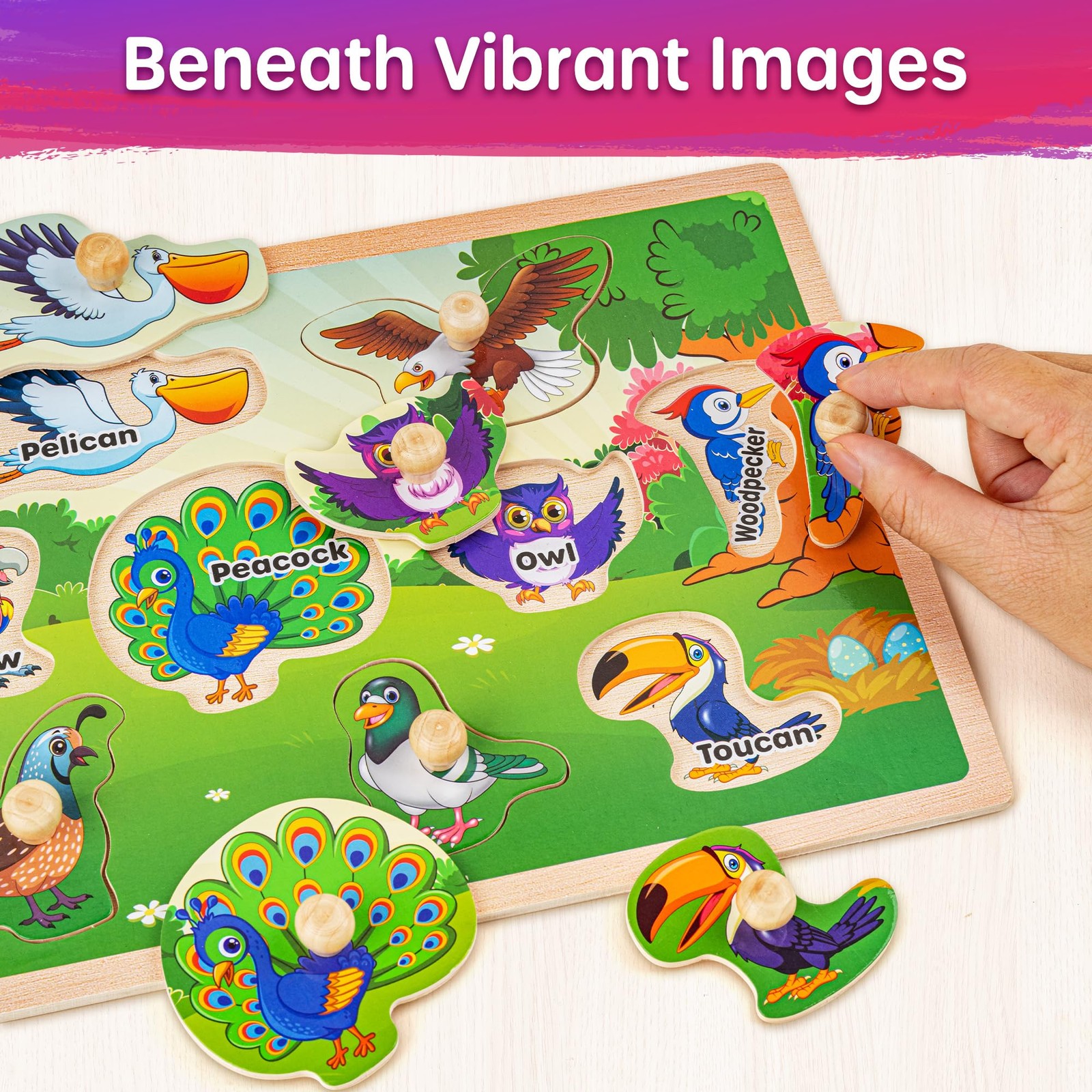 Wooden Puzzles Toddlers Ages 1-3 Animals Educational Montessori 6X Set 2-4