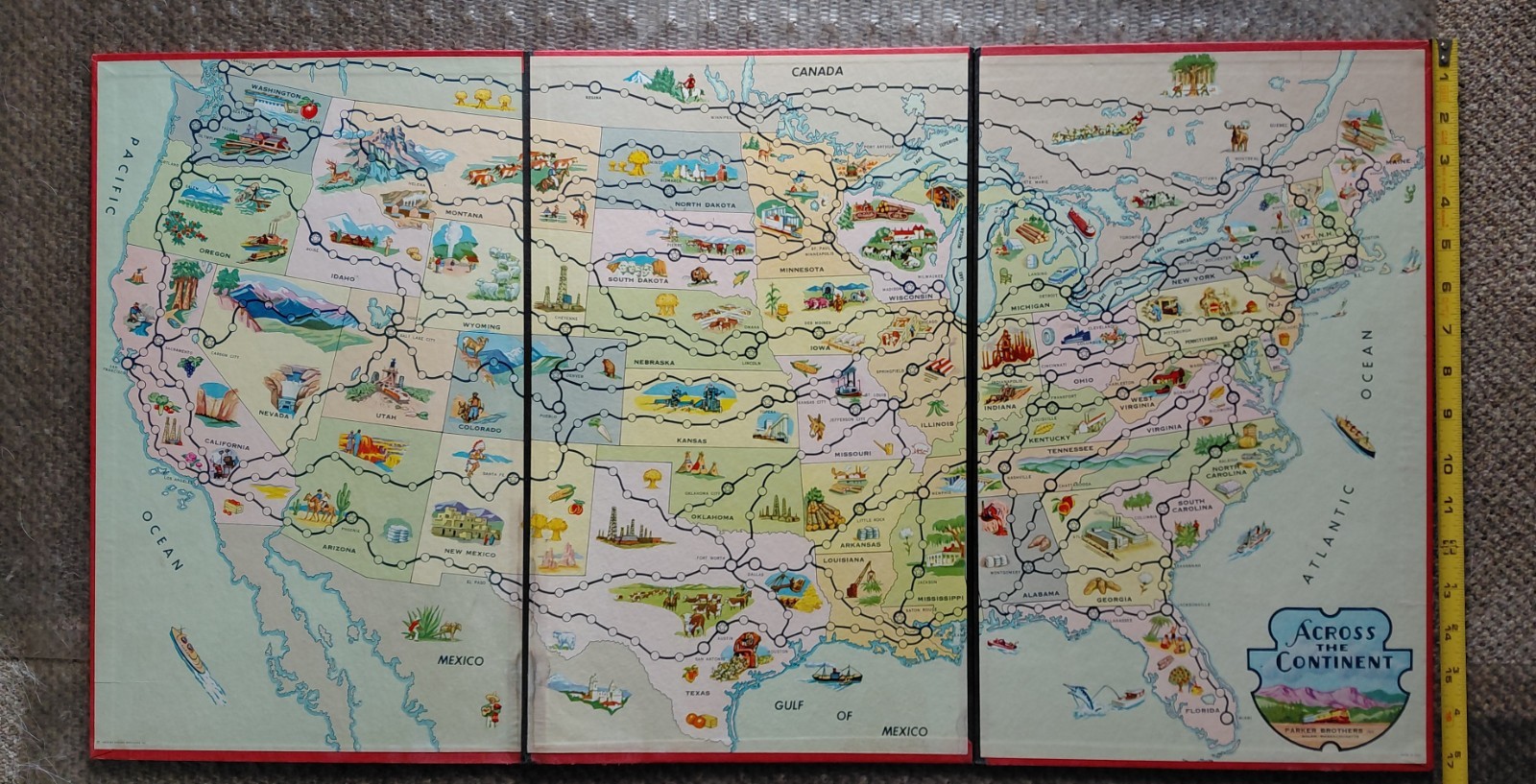 Antique 1952 ACROSS THE CONTINENT GAME BOARD ONLY PARKER BROTHERS 3-Fold USA