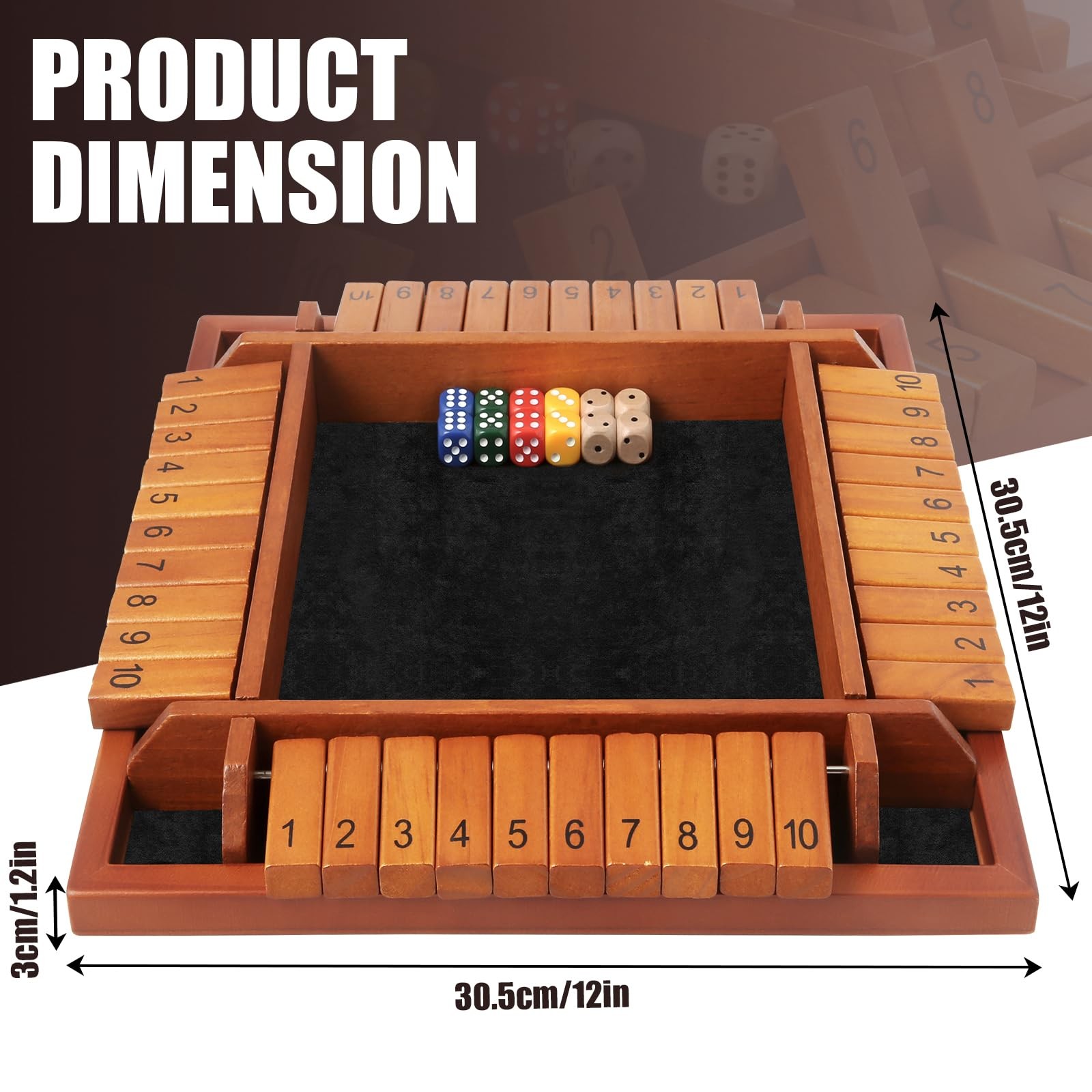 4 Players Shut the Box Dice Games, Wooden Board Table Math Game with 12 Dice …