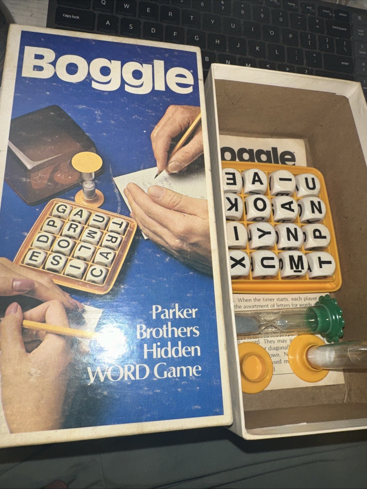 Vintage 1976 Boggle Word Game Parker Bros Set Timer/Box Almost Complete Letters