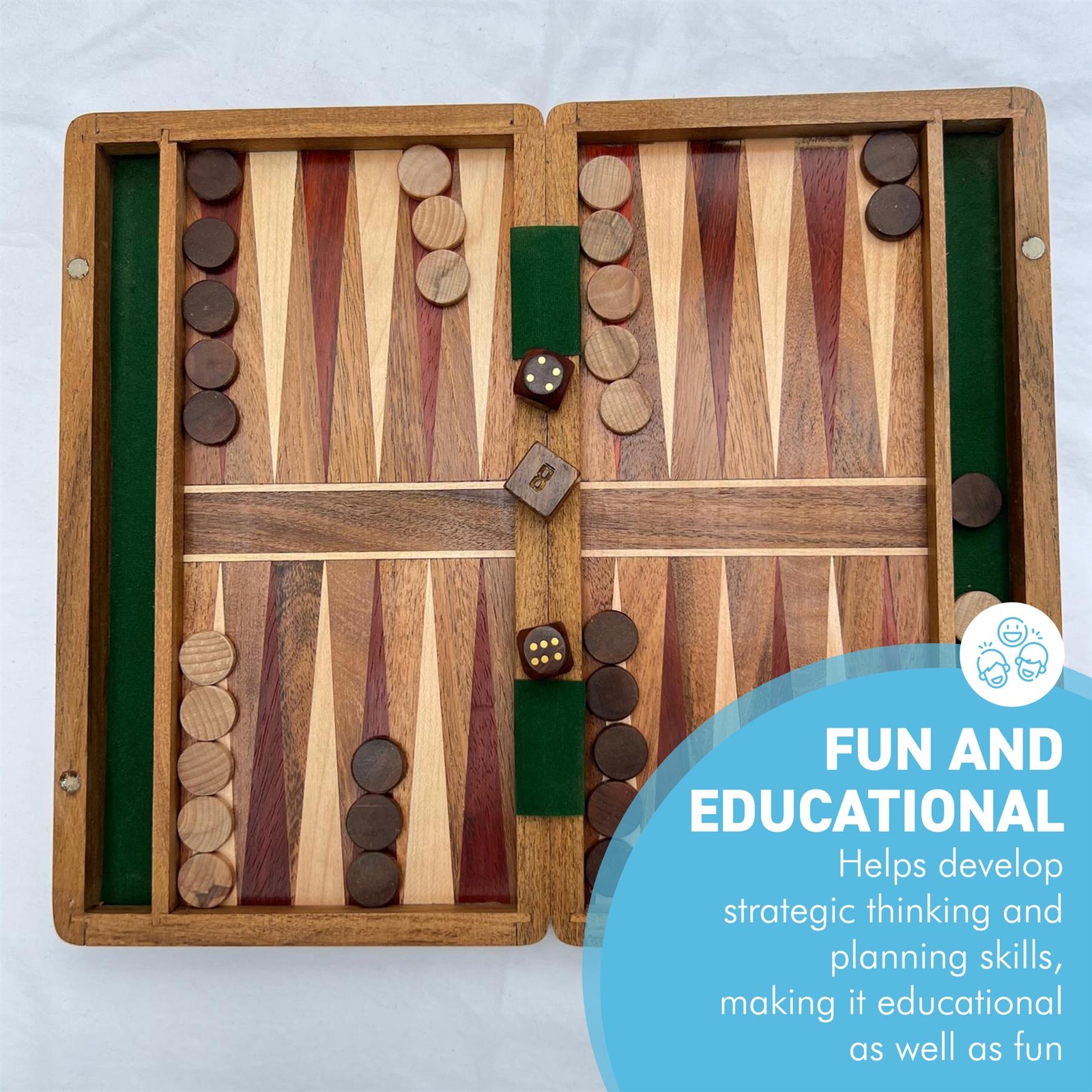 Wooden Inlaid Backgammon Set 36cm x 30cm Classic Game with Pieces & Dice