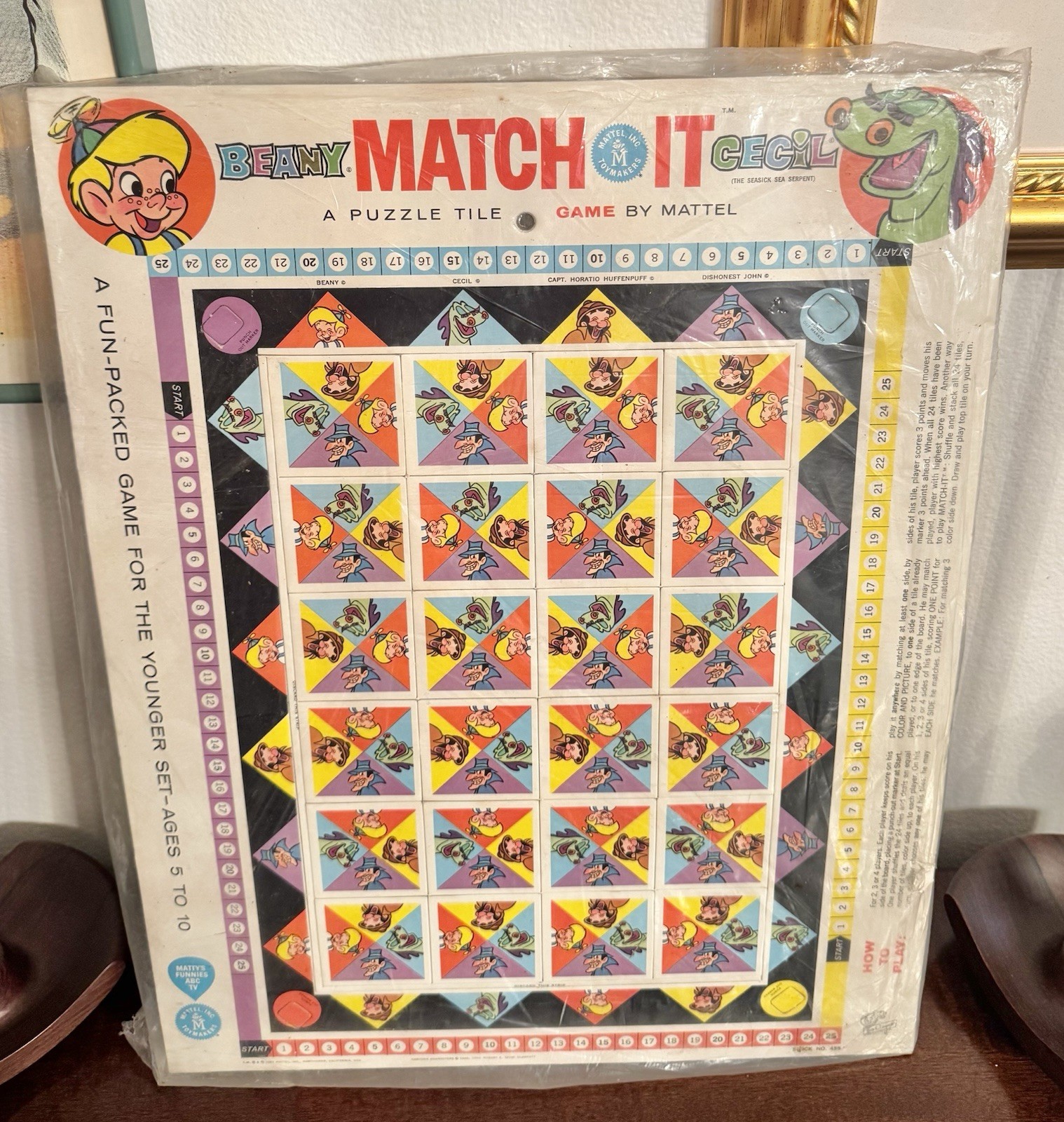 Vintage 1961 Mattel BEANY & CECIL SERPENT Match It Puzzle TILE Game NEW SEALED