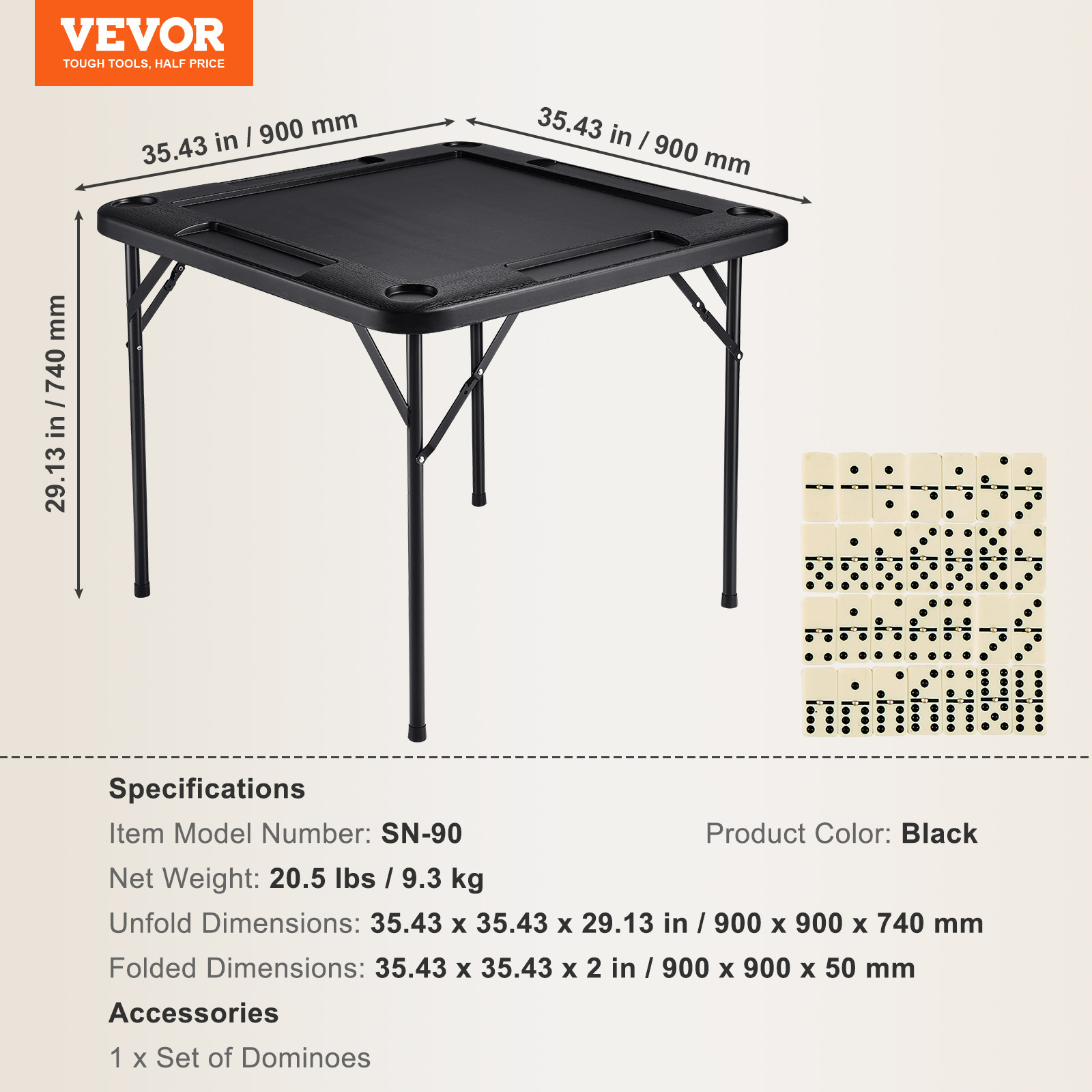 VEVOR Mahjong Table 4 Player Folding Card Table & 4 Cup Holders Chip Trays Black