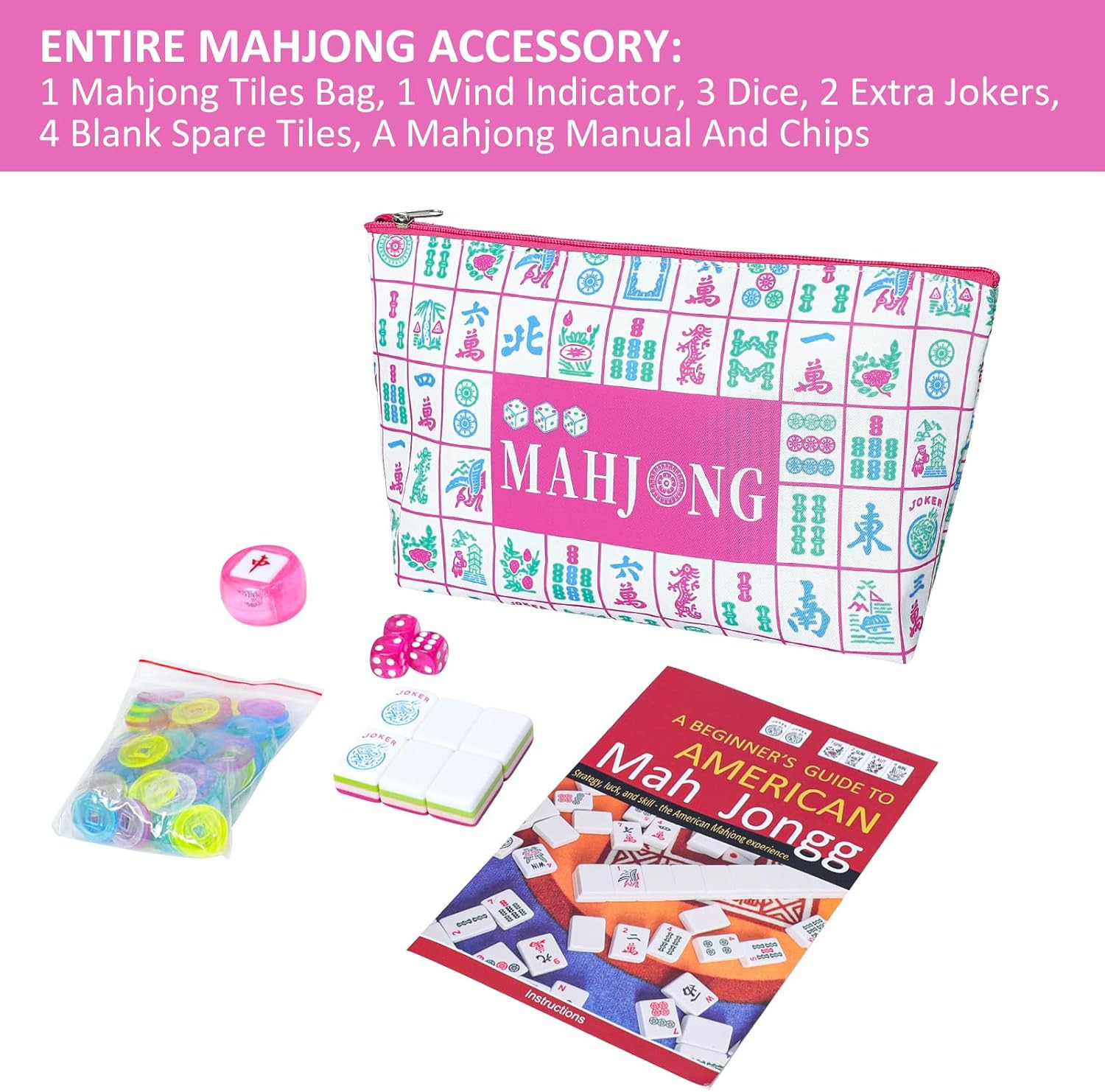 Engraved American Mahjong Tile Set(4 Layer), 166 Acrylic Mahjong Tiles with a Ca