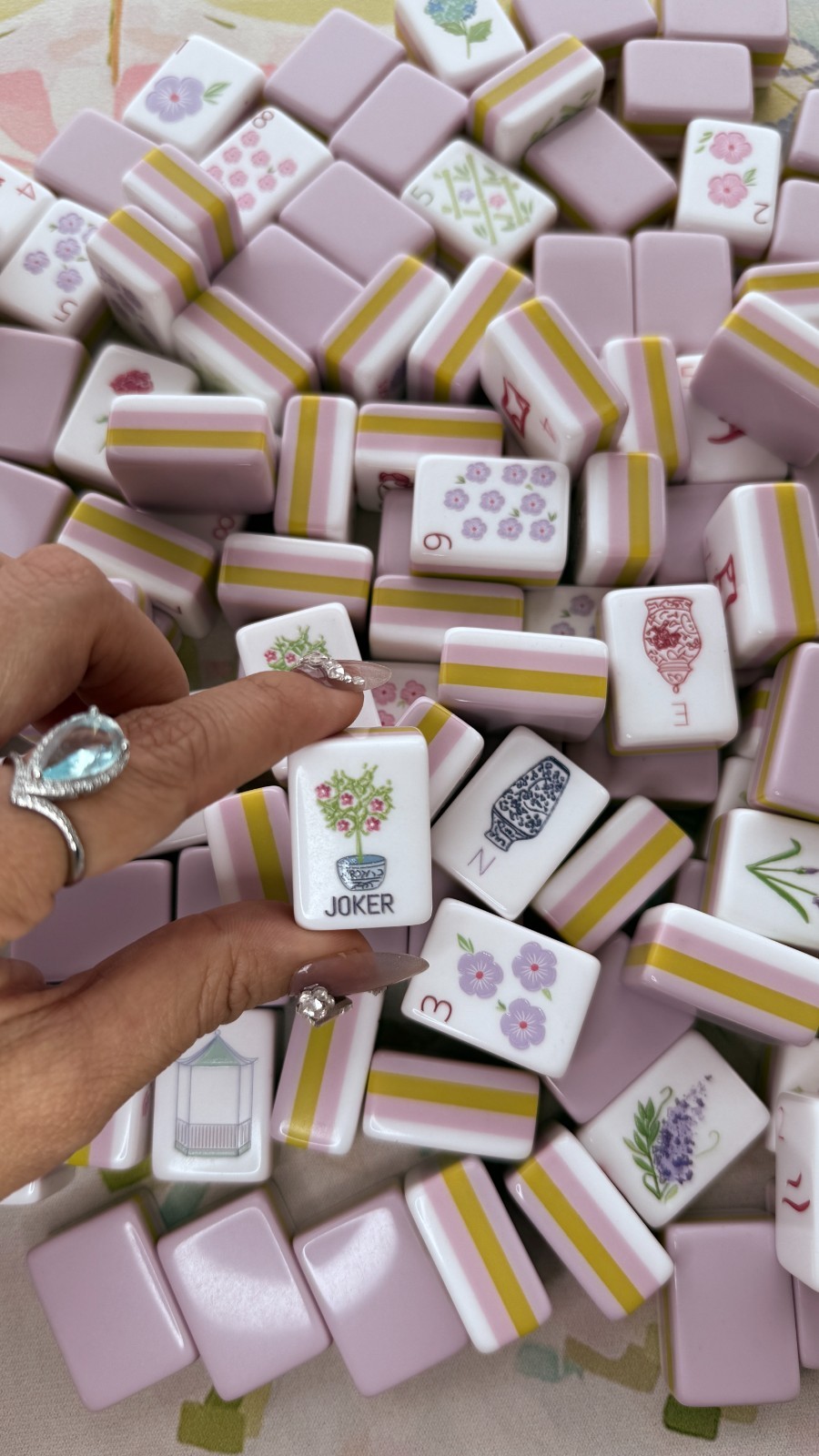 NEW！Pink-Purple Engraved American Mahjong 160 tiles Set+ Free bag Gift