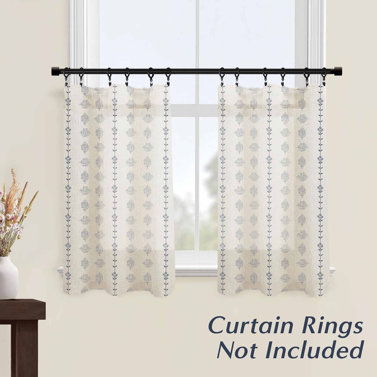 Lino Rosa French Country Curtains for 24″W x 30″L (Pack of 2), Navy