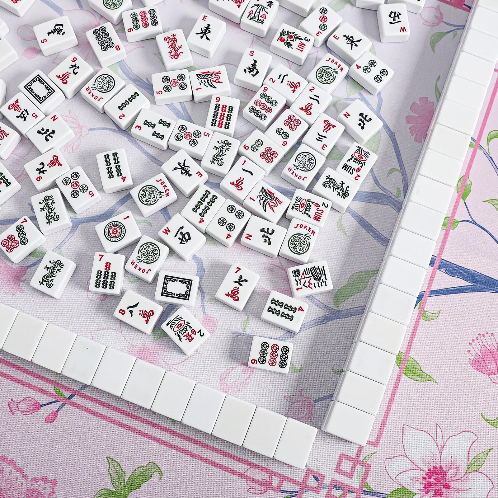Pink Printed Mahjong Mat (31.5”x31.5”) with Black Carrying Bag, Anti-Slip, No…