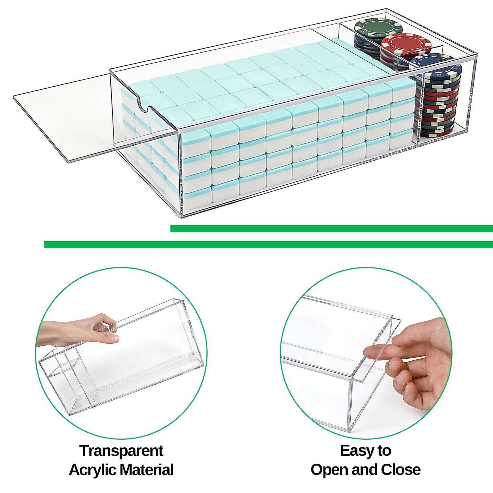 Mahjong Case Fits 1.2×0.9×0.5 Inch American Mahjong Tiles, Acrylic Box for 16…