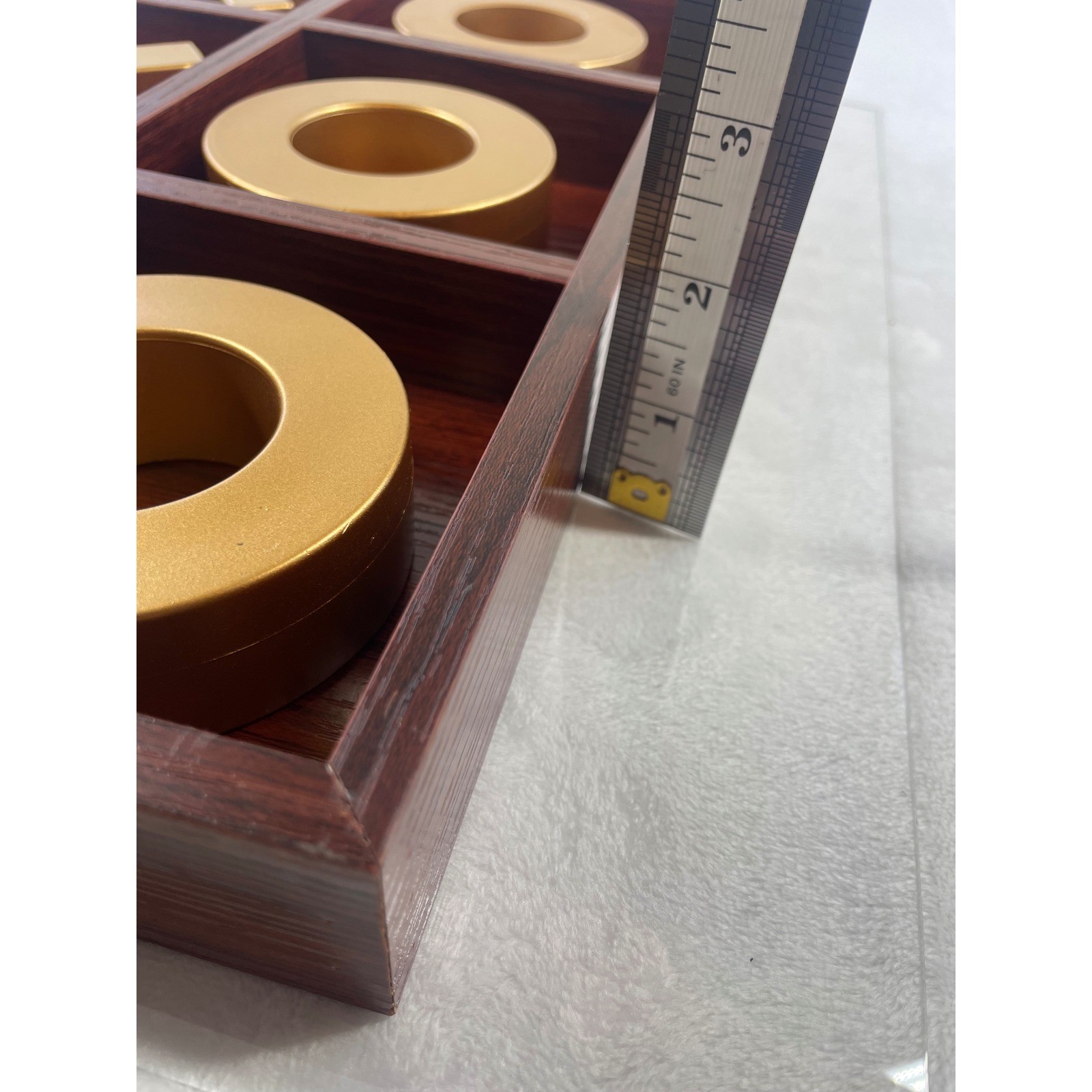 Large Decorative Gold and Wood Tic Tac Toe Coffee Table Game Set 12×12 Board