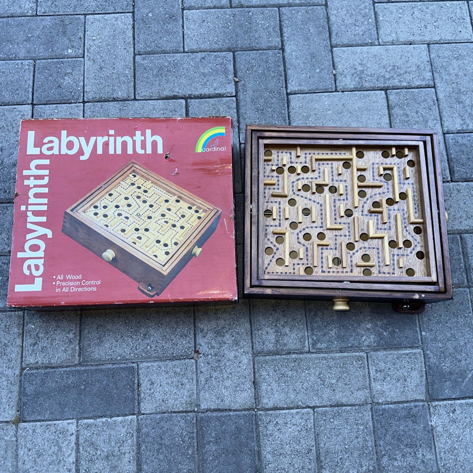 Vintage 80s Original Labyrinth Wooden Puzzle Maze Game With Marble