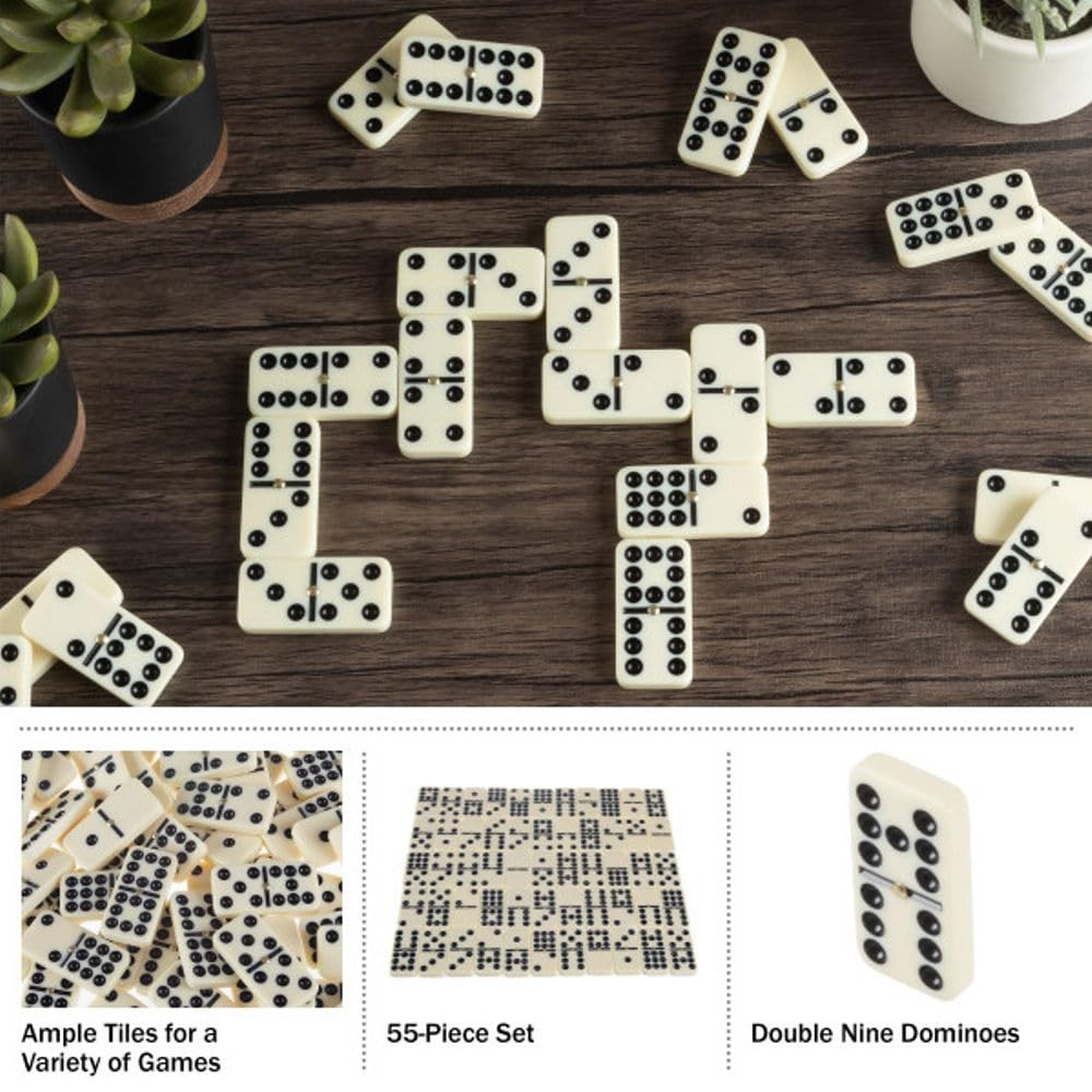 Hey! Play! Domino Set – 55 Premium Double Nine Dominoes And Convenient