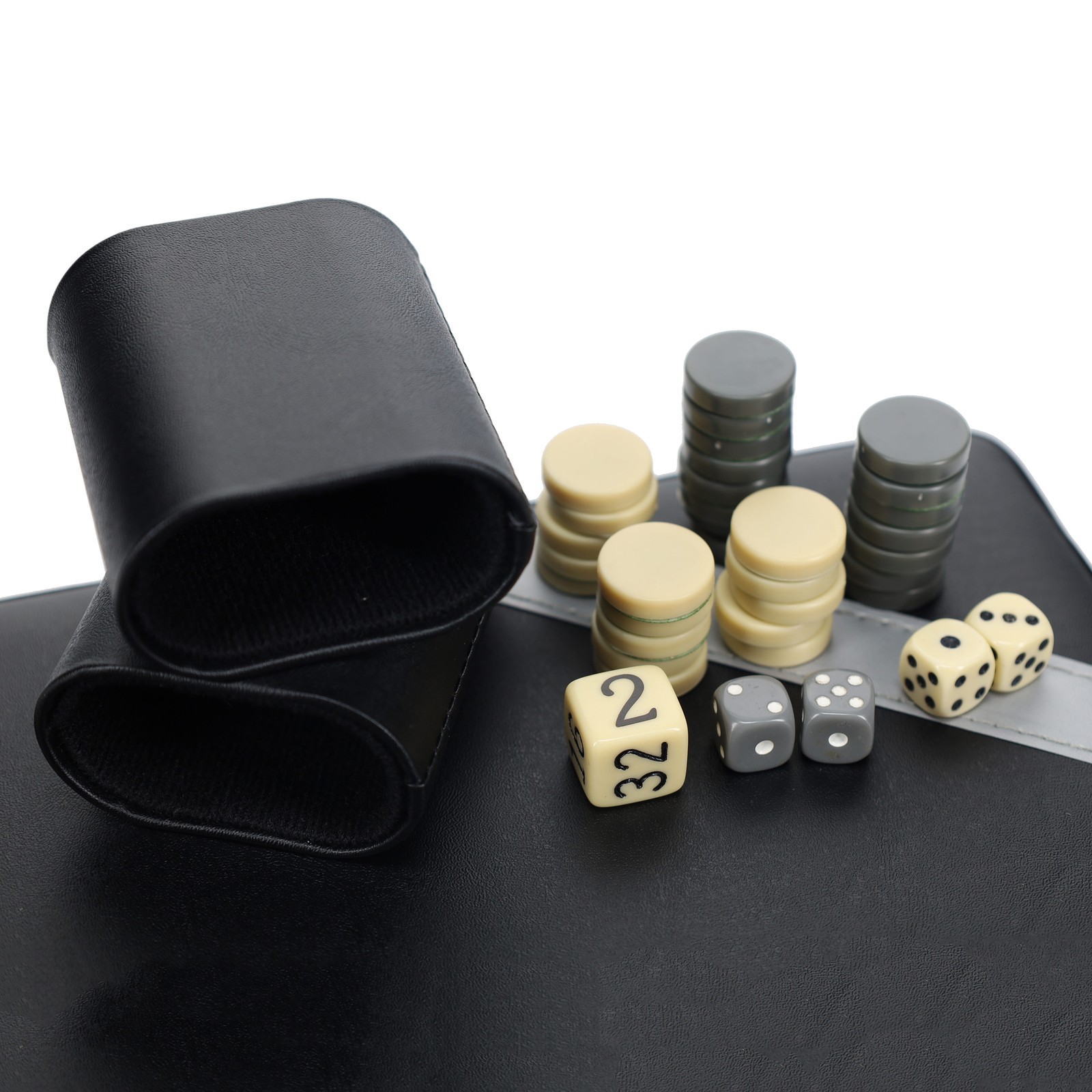 WE Games Travel Magnetic Backgammon Set, Black with Grey Stripe Leatherette Case