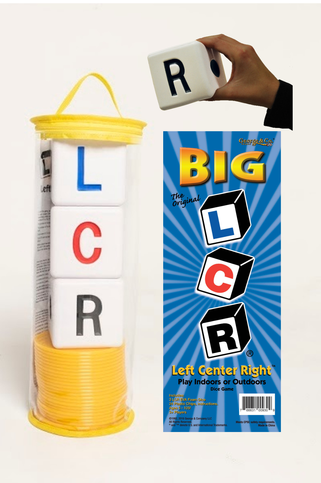 THE ORIGINAL BIG LCR® LEFT CENTER RIGHT™ DICE GAME – ZIP BAG (YELLOW)