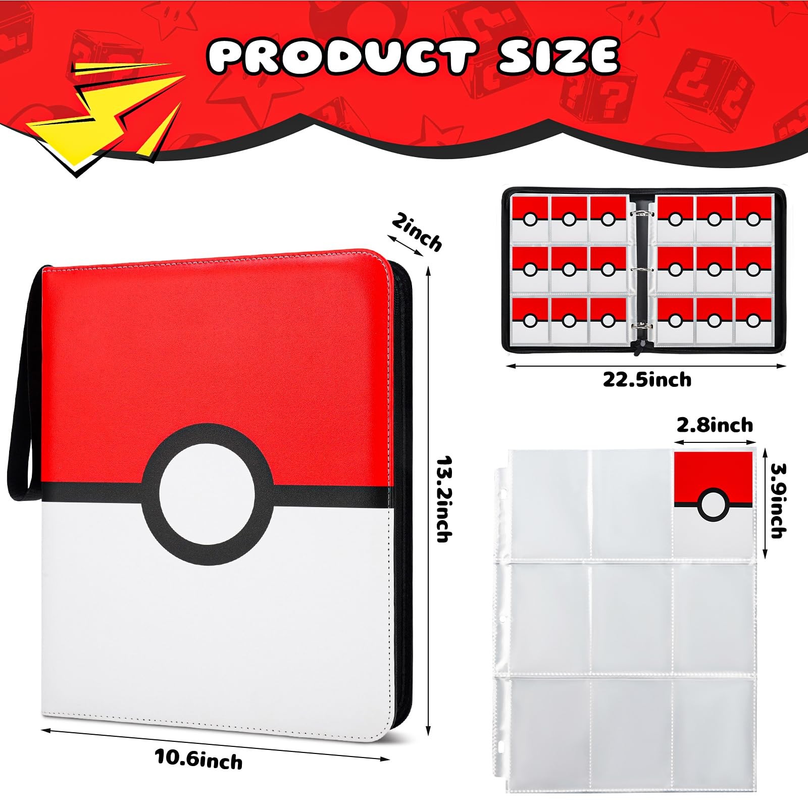 Card Binder 9 Pocket, 900 Pockets Extra Large Trading Large, Red & White