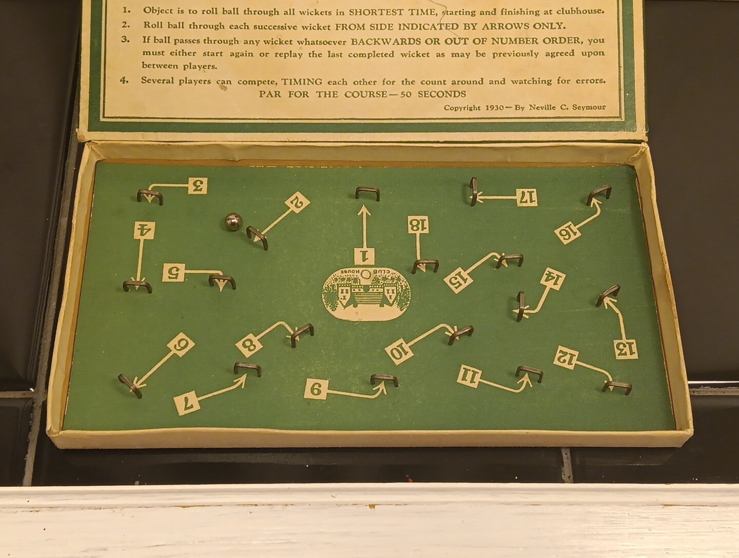 Vintage 1930 Wicket Golf Dexterity Game Neville C. Seymour Complete with Ball