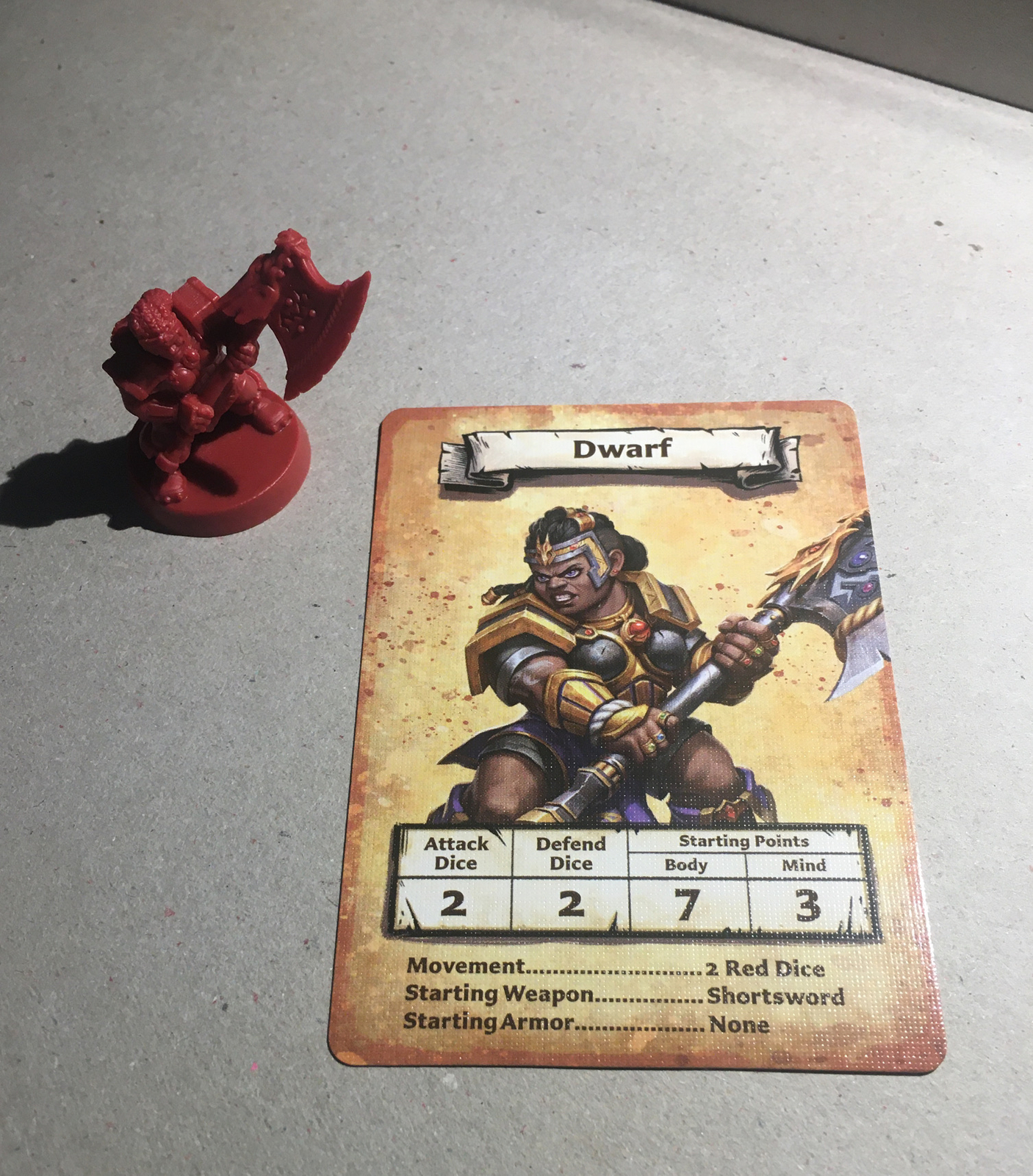 2021 HeroQuest Avalon Hill Heroic tier female Dwarf hero & card