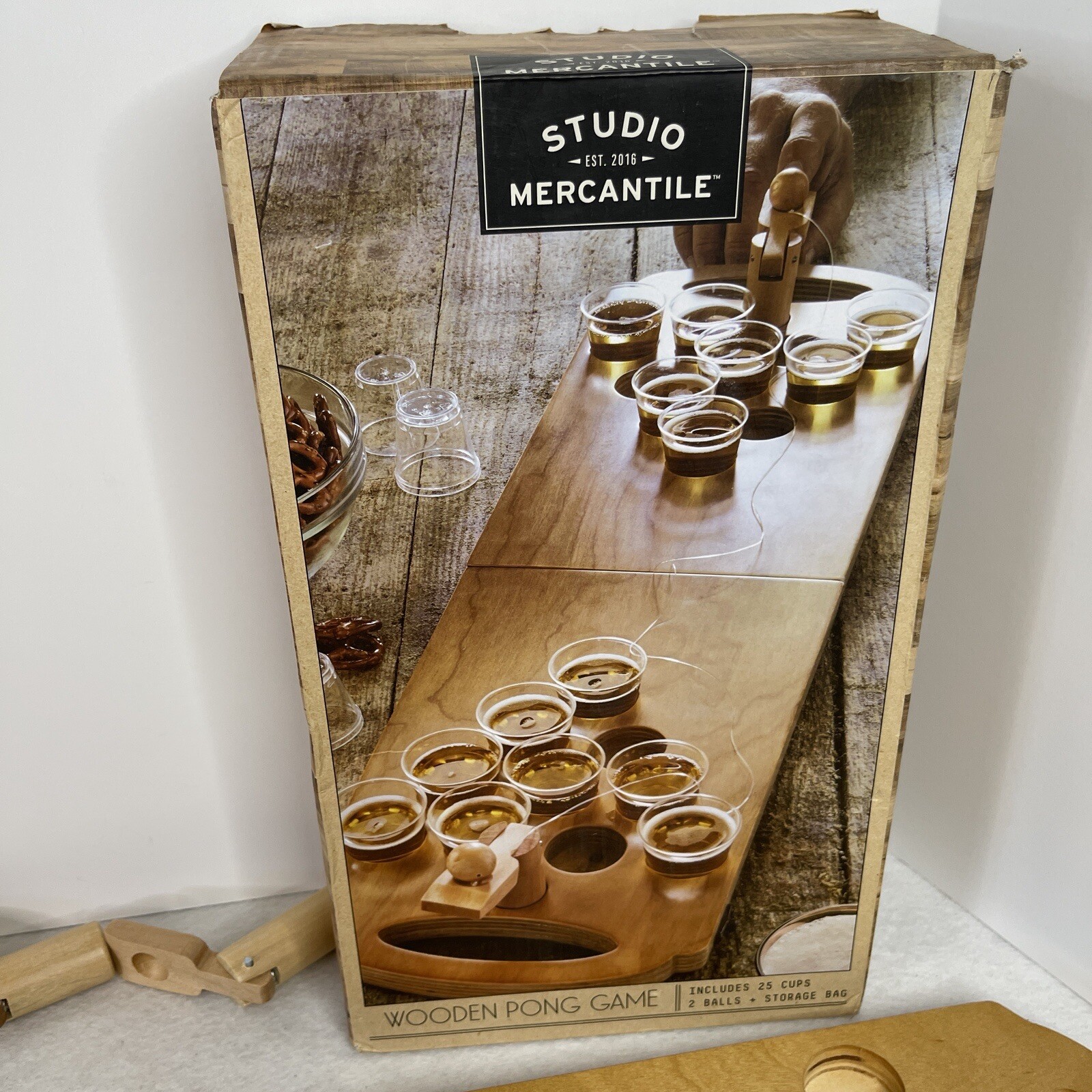 Studio Mercantile Wooden Pong Game Mini Beer Pong Party Set Adult Drinking Game