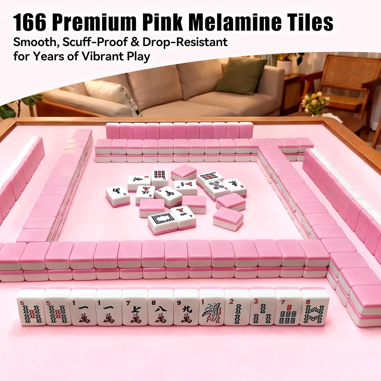 American Mahjong Tiles Set, 166 Pink Mahjong Tiles 1.2 Inch with Carrying Bag an