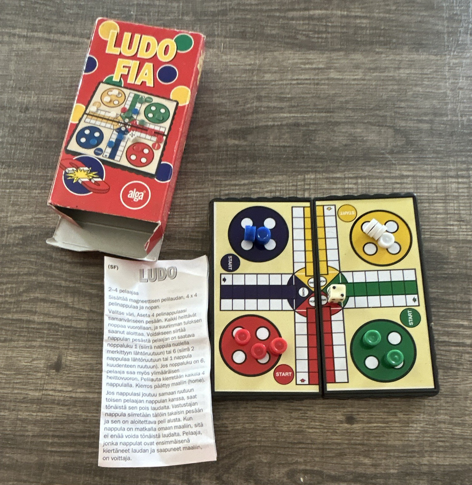 Alga Ludo Fia Magnetic Board Game Set w/ Pieces & Box, Ages 3-5, 2 Players