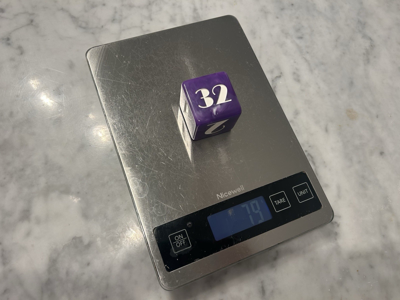 1.5” Marbled Purple Backgammon Doubling Cube with Art Deco Engraving