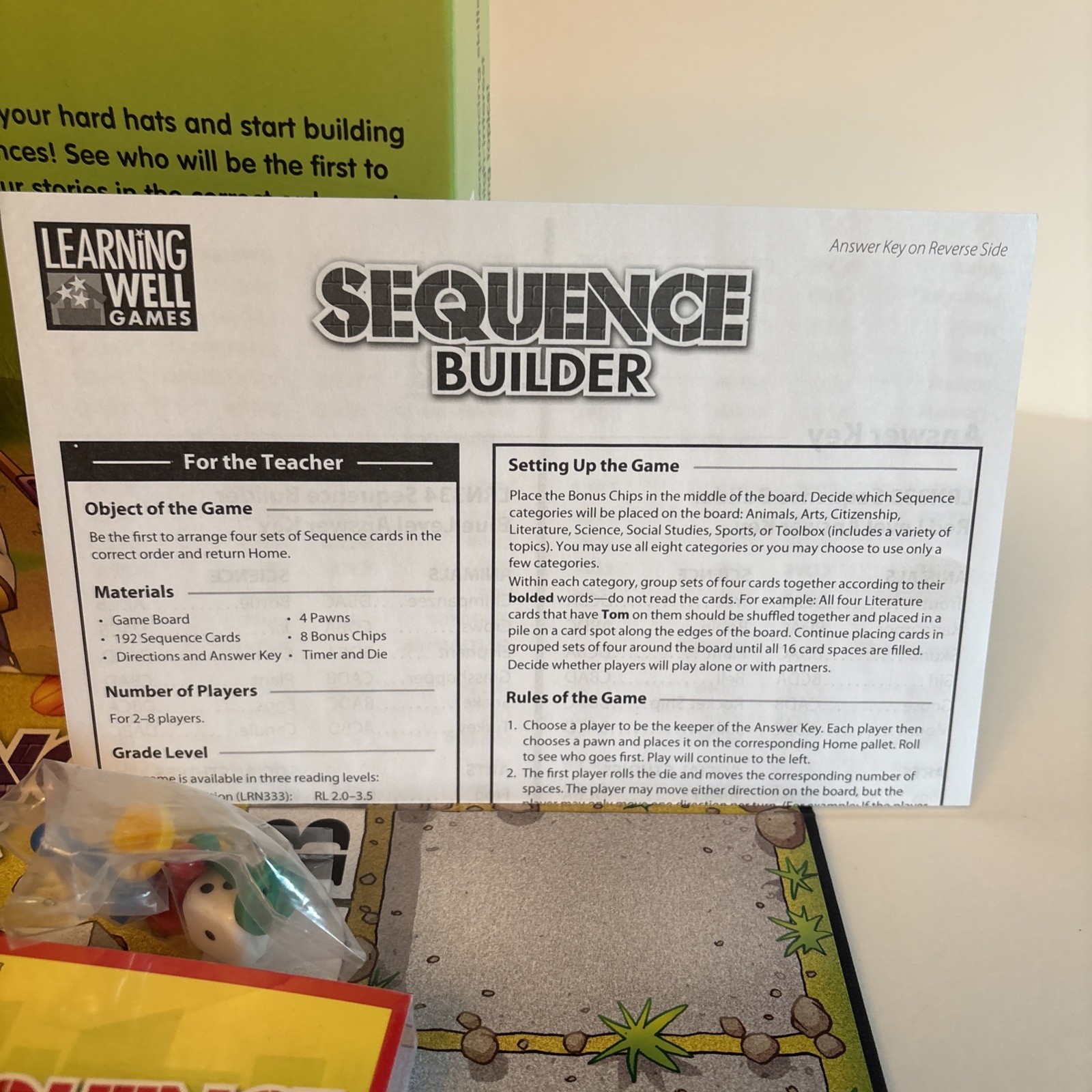 Learning Well Sequence Builder Reading Skill Board Game Ages 6+ RL 2.0-3.5 NEW