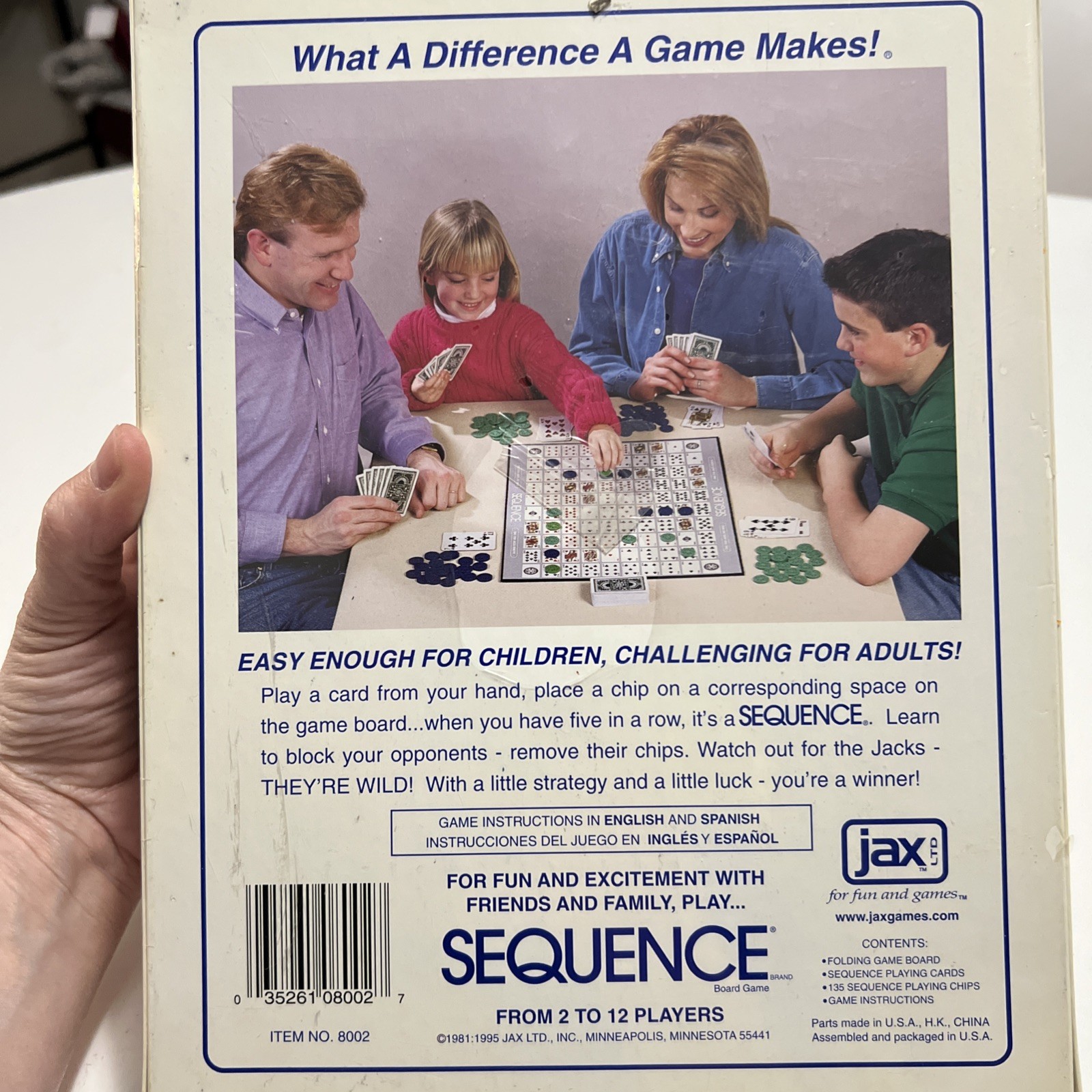 NEW Sequence Board Game By Jax 1995 Sealed 2 to 12 Players Strategy Vintage