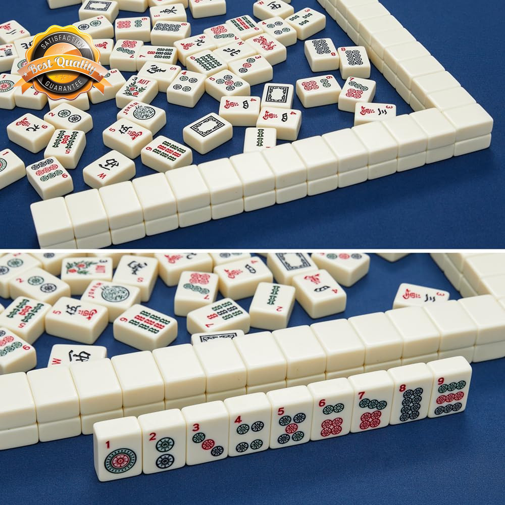American Mahjong Tiles 166 Ivory Acrylic Set 3 Golden Dice Rules Included