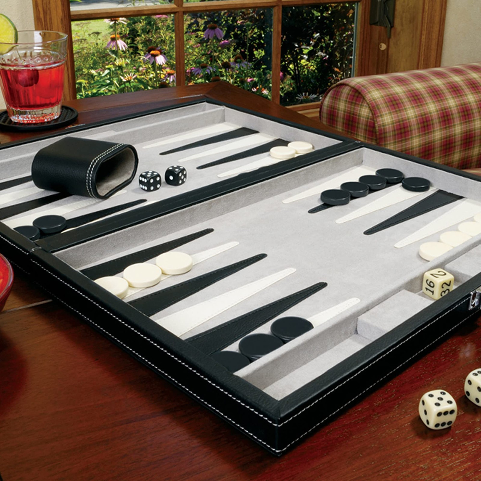 Mainstreet Classics 15 Inch Backgammon Set Travel Leatherette Case with Dice Kit