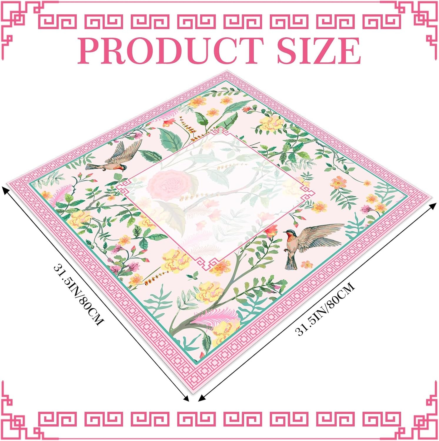 FYSUIMUC Pink Bird Floral Mahjong Mat W/ Carrying Bag 31.5″ x 31.5″ Table Mat