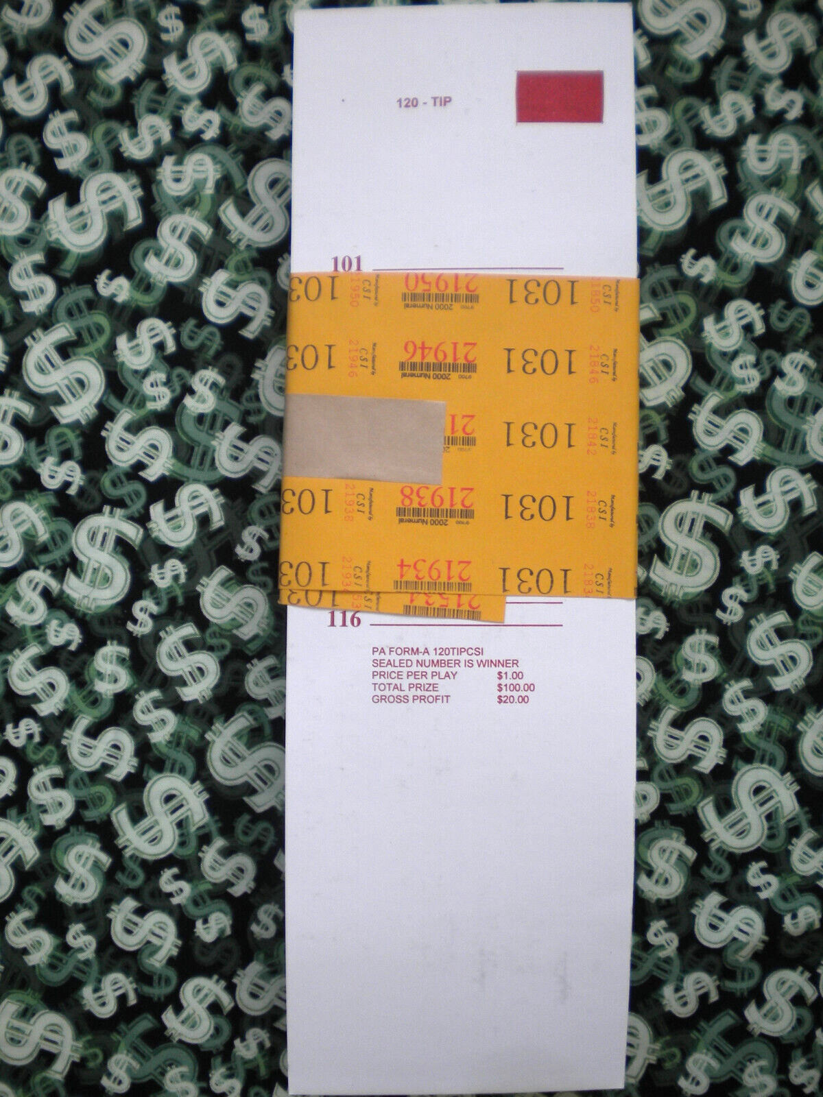 ( 1 Each ) 120 REGULAR “NOT Sure” TIP BOARDS {101-116} Pull Tab Jar Tickets