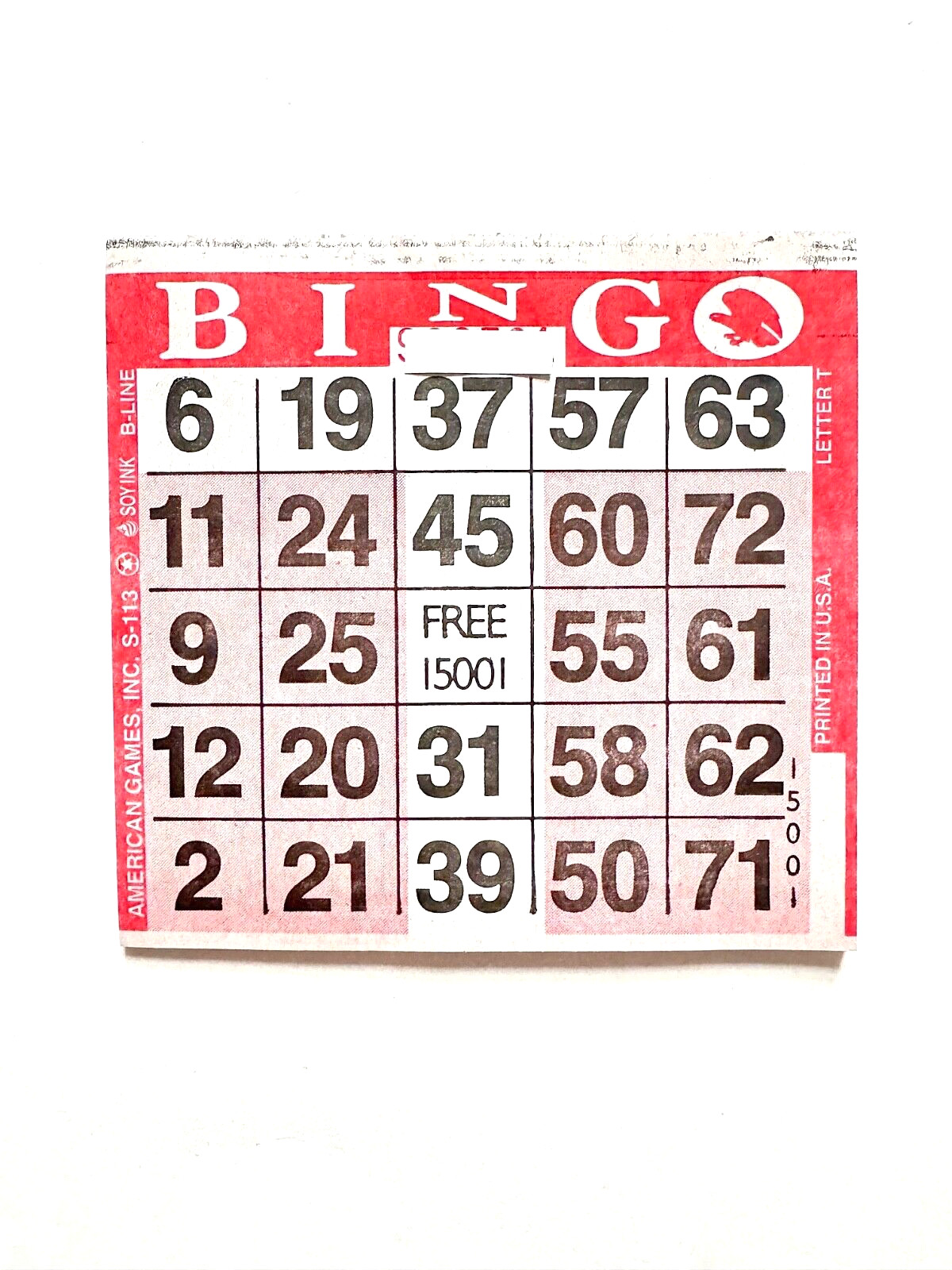 1 on Red Letter “T” Pattern Bingo Paper Cards- Pack of 500