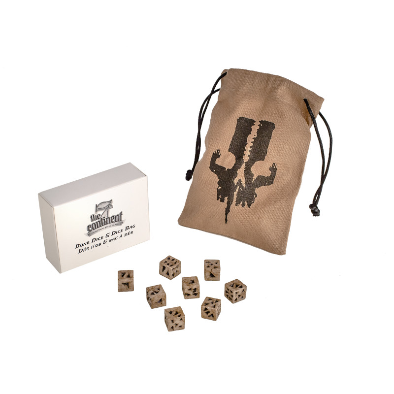 The 7th Continent Bone Dice and Bag Kickstarter Promo Set of 8 Dice NEW SEALED