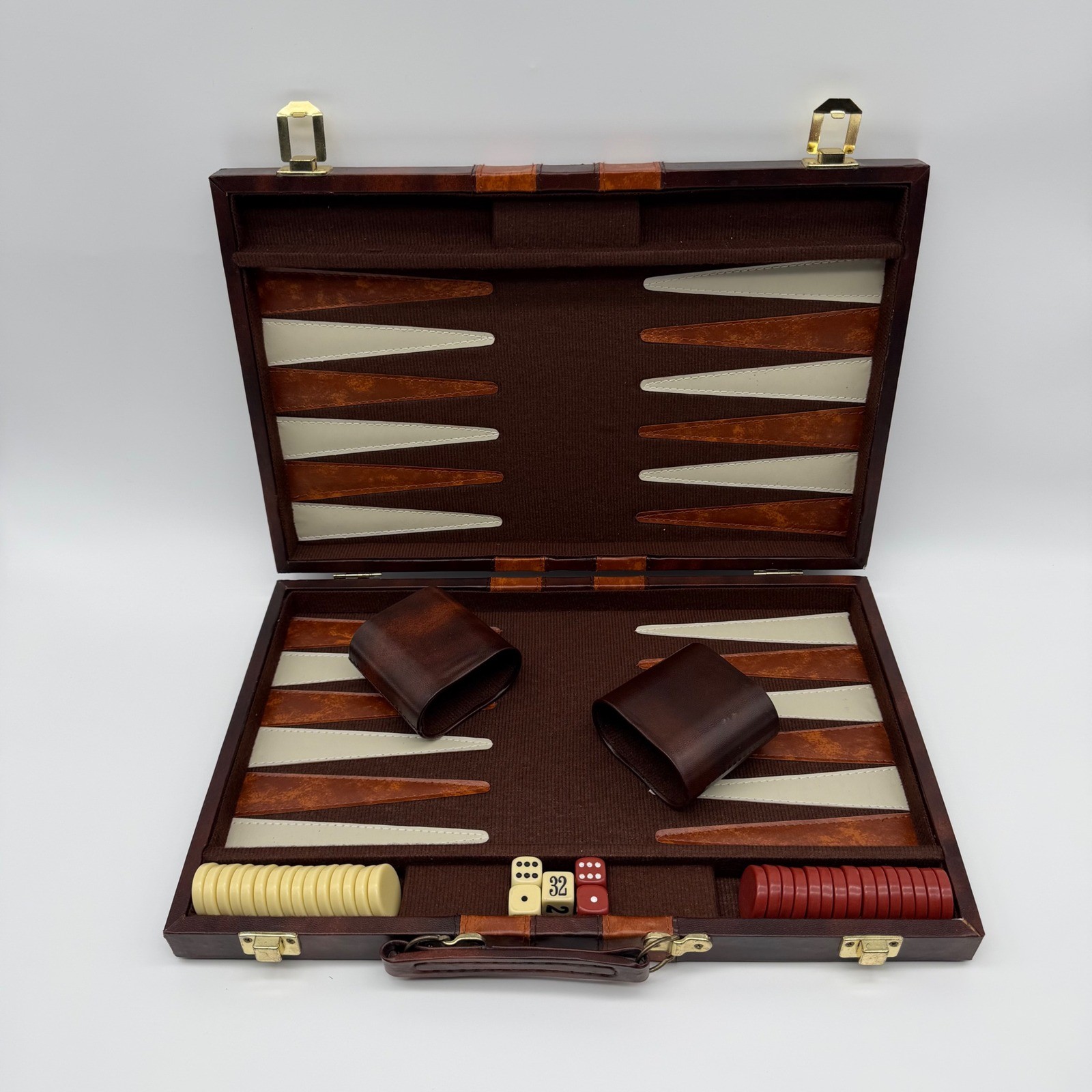 Backgammon Game Leather Briefcase Set 14.5″x9.5″ Complete