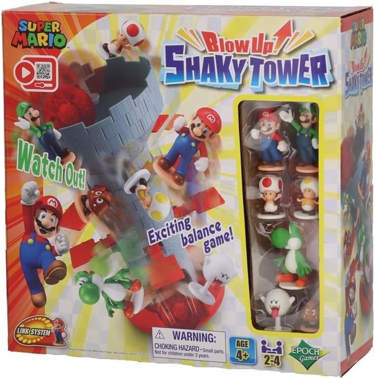 Super Mario Blow Up! Shaky Tower Balancing Game with 7 Collectible Figures