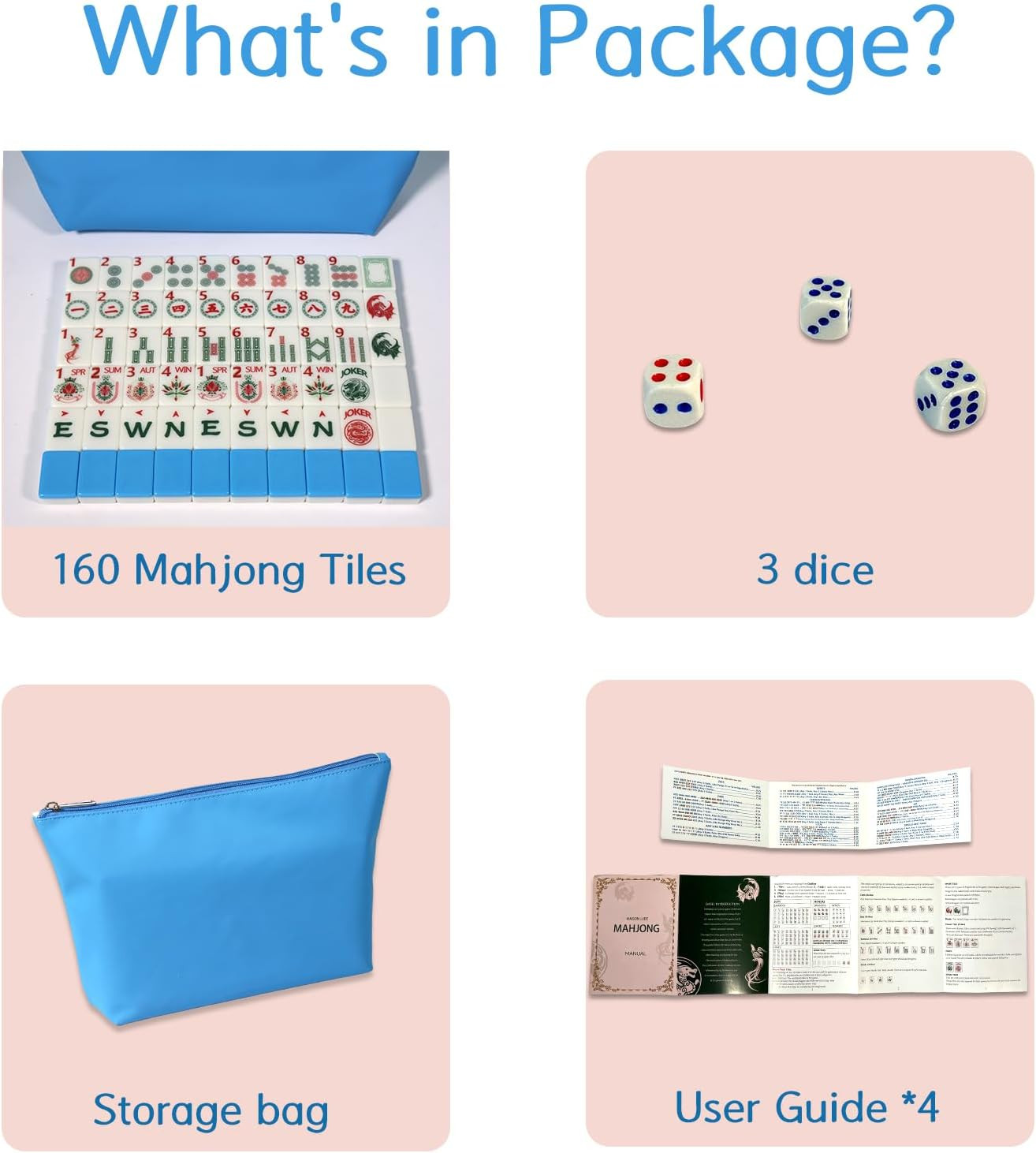 160 Pcs American Mahjong Tile Set | Elegant Vintage Luxury Style with Blue Back
