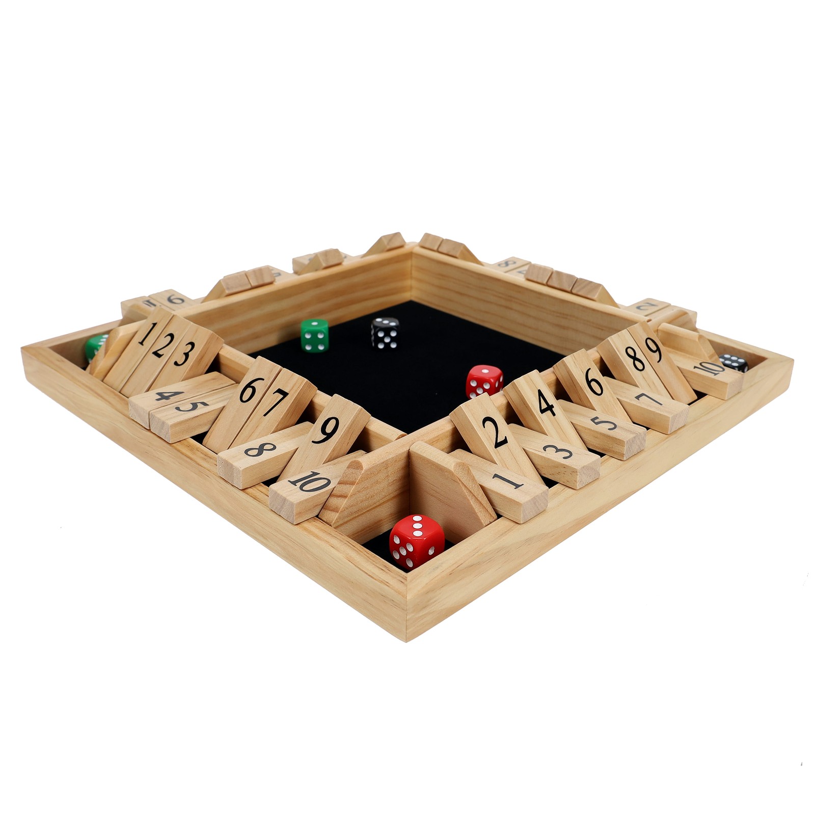 Pacific Shore Games 4 Player Shut The Box Dice Game, Natural Solid Wood, Large