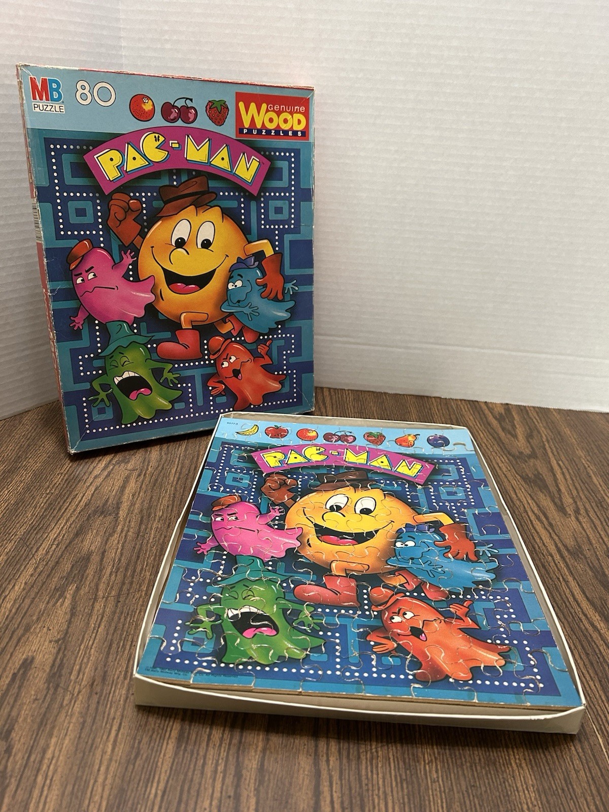 Pac-Man Genuine Wood Puzzles Milton Bradley 80 Pieces with Box