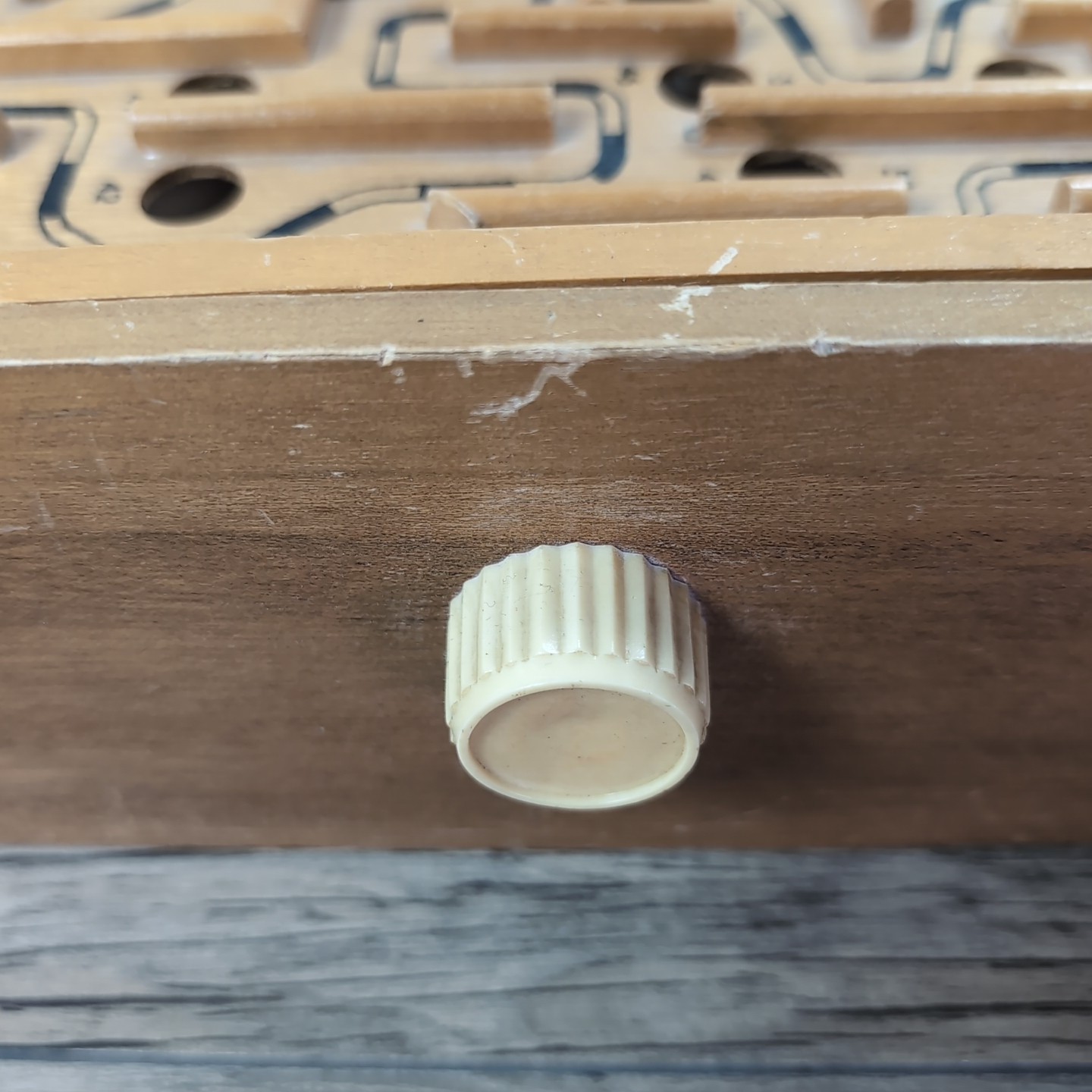 Vtg 1960s Marble Labyrinth Wood Tilt Maze 2 Knob Game Missing Ball 13×11.5″